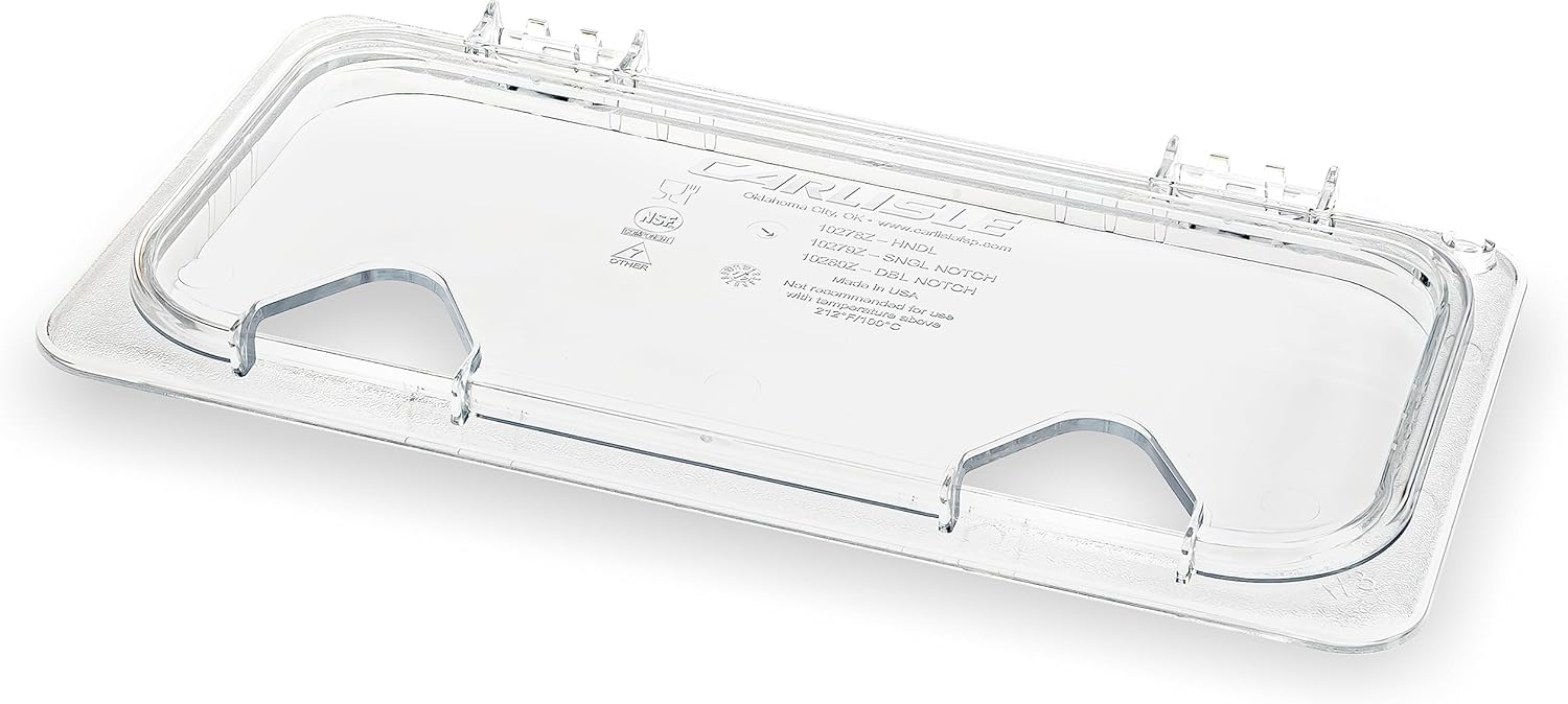 Carlisle FoodService Products StorPlus EZ Access Lid, Cover for 1/3 Size Food Pans, Double Notched, 12.75" x 7", 6 Count, Clear