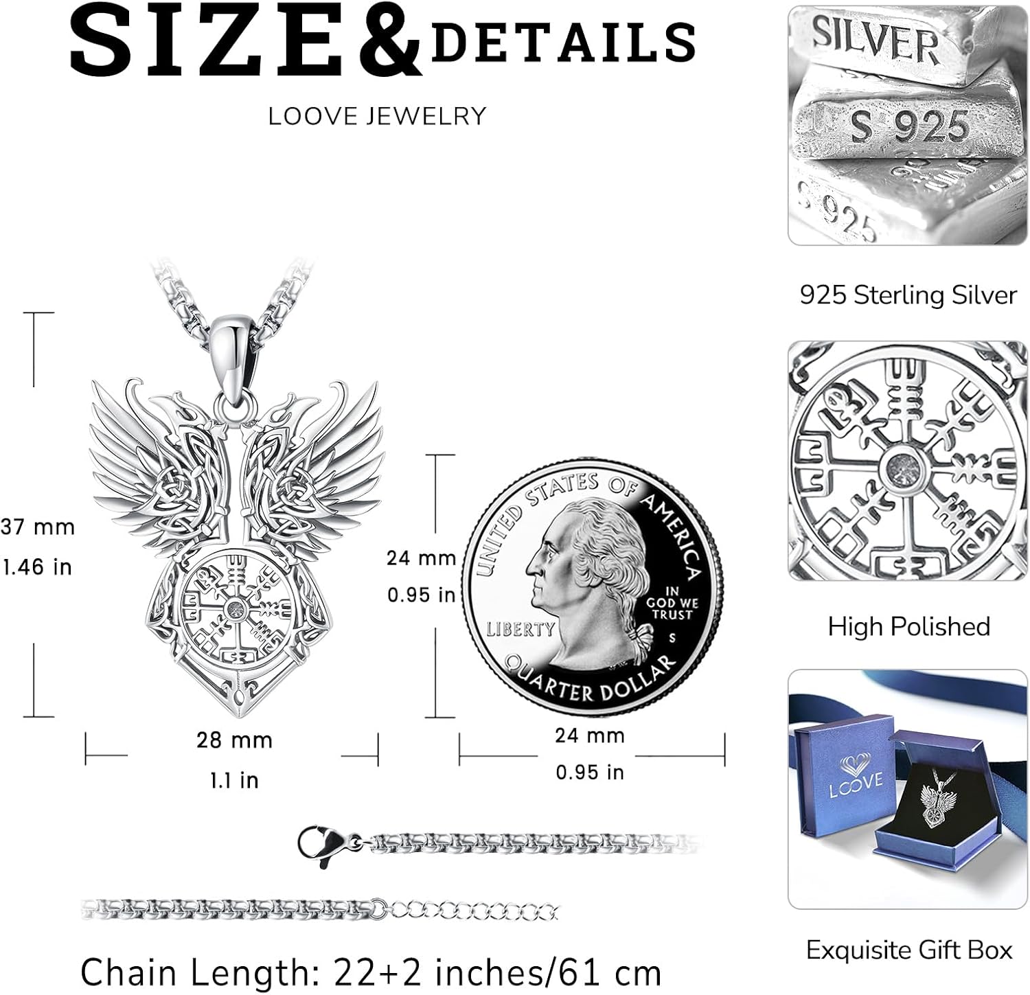 Viking Necklace S925 Sterling Silver Norse Viking Runes Sign/Compass/Valknut/Thor Hammer Pendant Nordic Jewelry for Men - Image 4