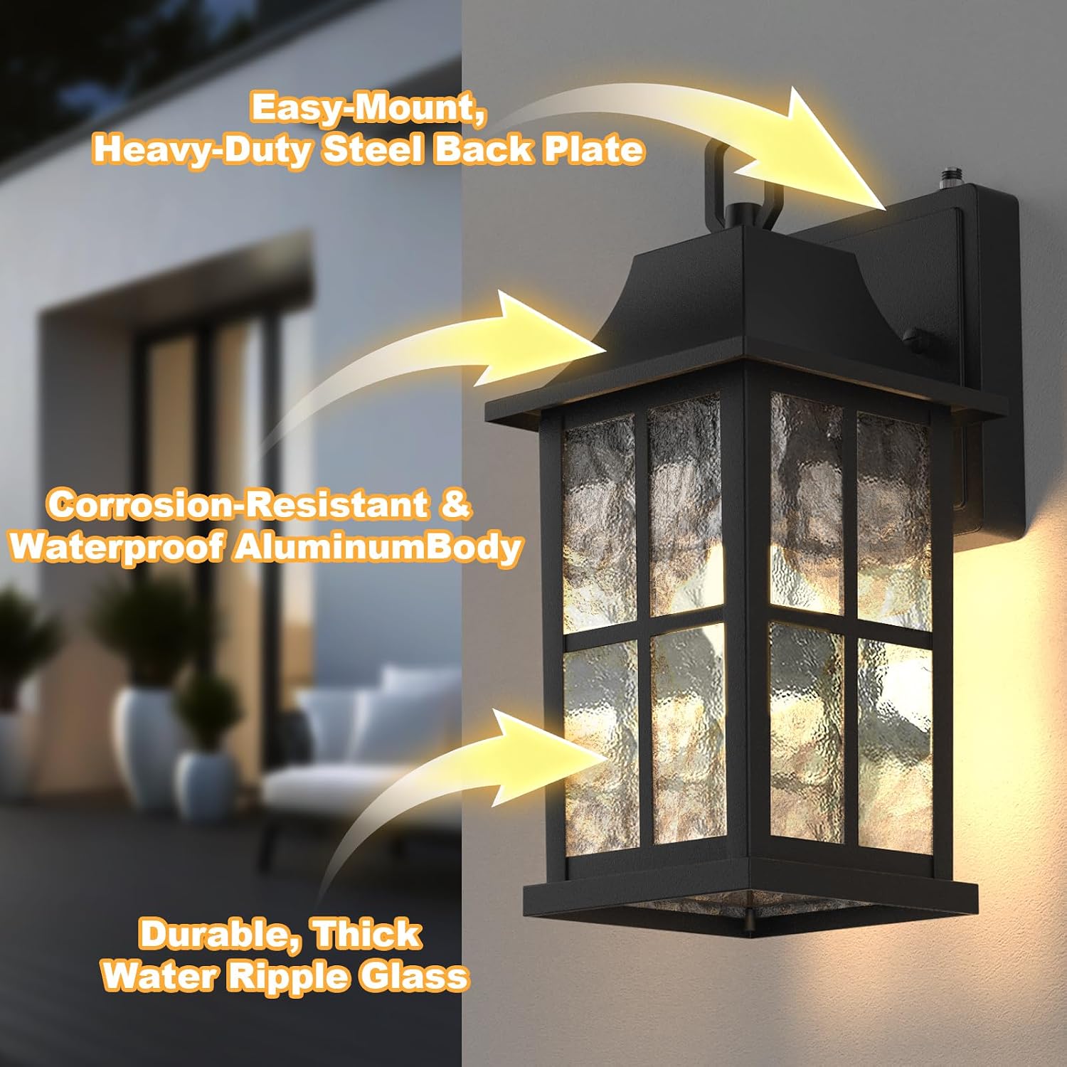 12.8 Inch Modern Outdoor Light Fixture 2 Pack, Aluminium Dusk to Dawn Outdoor Lighting, Exterior Wall Sconce Waterproof Porch Light, Outside Light for House, Garage, Patio, Black
