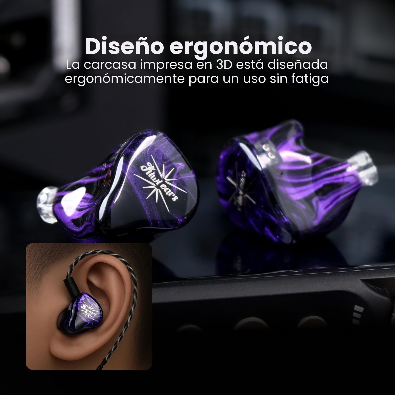 Linsoul Kiwi Ears Quartet 2DD+2BA Hybrid In-Ear Monitor, Auriculares HiFi con Carcasa de Resina Hecha a Mano, Cable IEM OFC Plateado Desmontable para músicos audiófilos DJ Studio Gaming