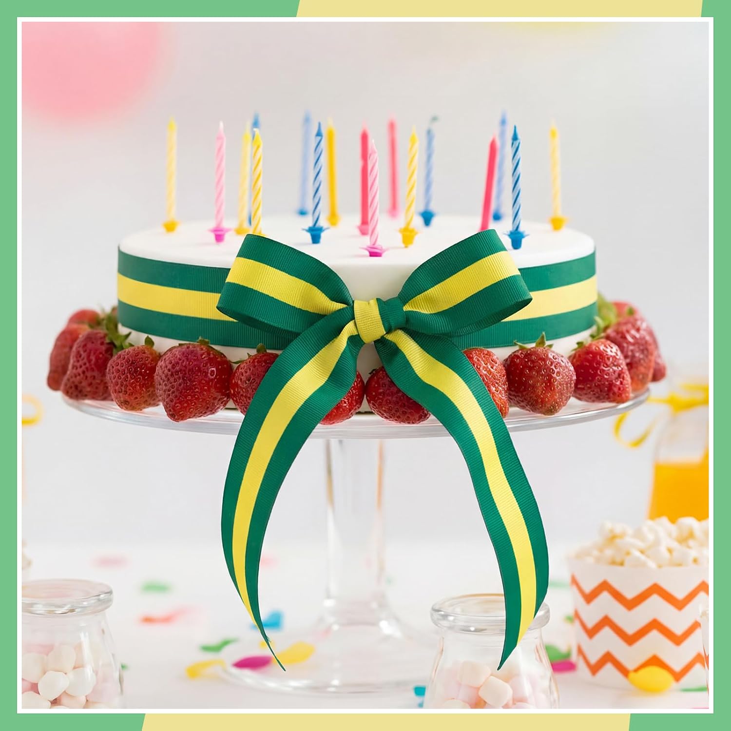 3 Rolls Green Gold and Yellow Stripe Grosgrain Ribbon Decorating Material Double Face Polyester Fabric Ribbons Roll for Christmas Home DIY Gift Wrapping Crafts, 0.4, 0.87, 1.5 Inch Wide, 15 Yard