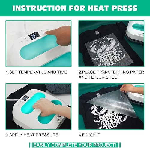 Miniatura 3 de MECOLOUR Máquina de prensa de calor para camisetas, prensa de calor portátil de 9 x 9 pulgadas con alfombrilla de prensa de calor, teflón de PTFE y