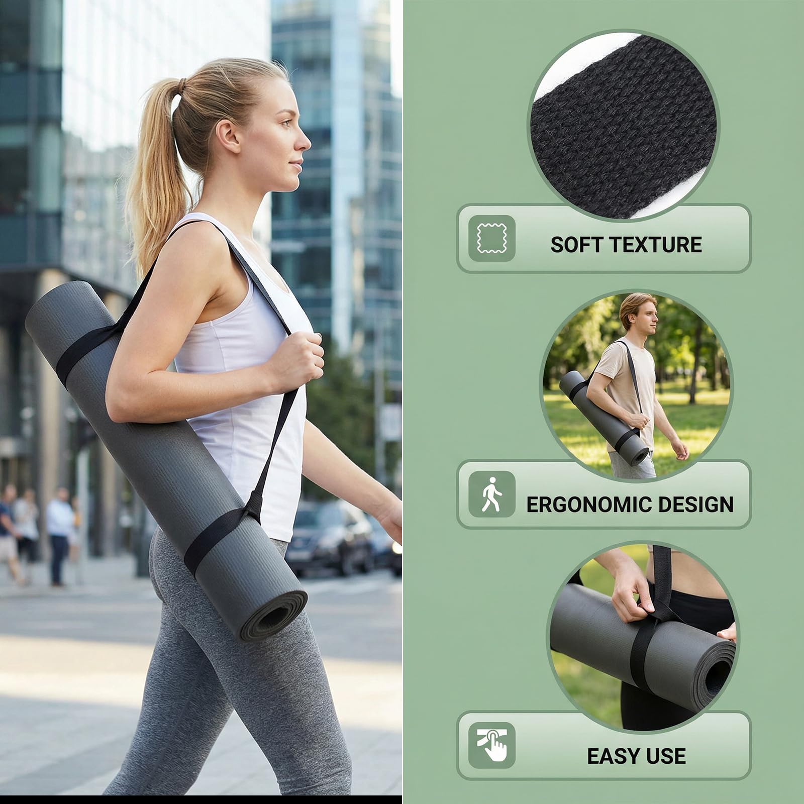 2 Pezzi Cinghia Tappetino Yoga, Porta Tappetino Yoga Nero, Porta Tappetino Yoga Regolabile per Yoga, Pilates, Esercizi, Aerobica, Tappetino Esercizi Sport (Tappetino Yoga Non Incluso)