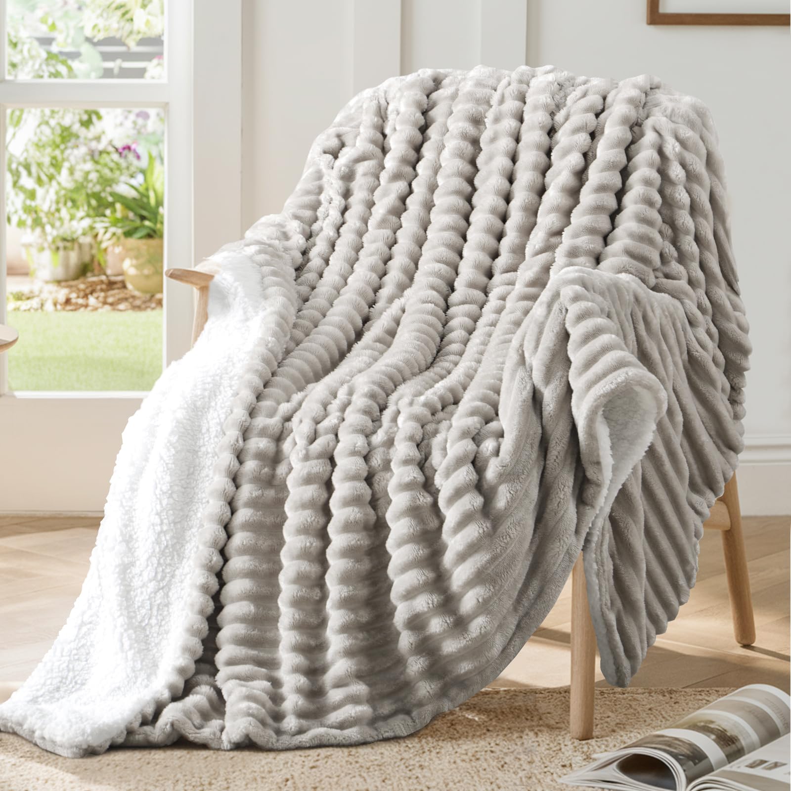 Aisbo Sherpa Fluffy Blanket Throws Beige - Thick Warm Blanket 150