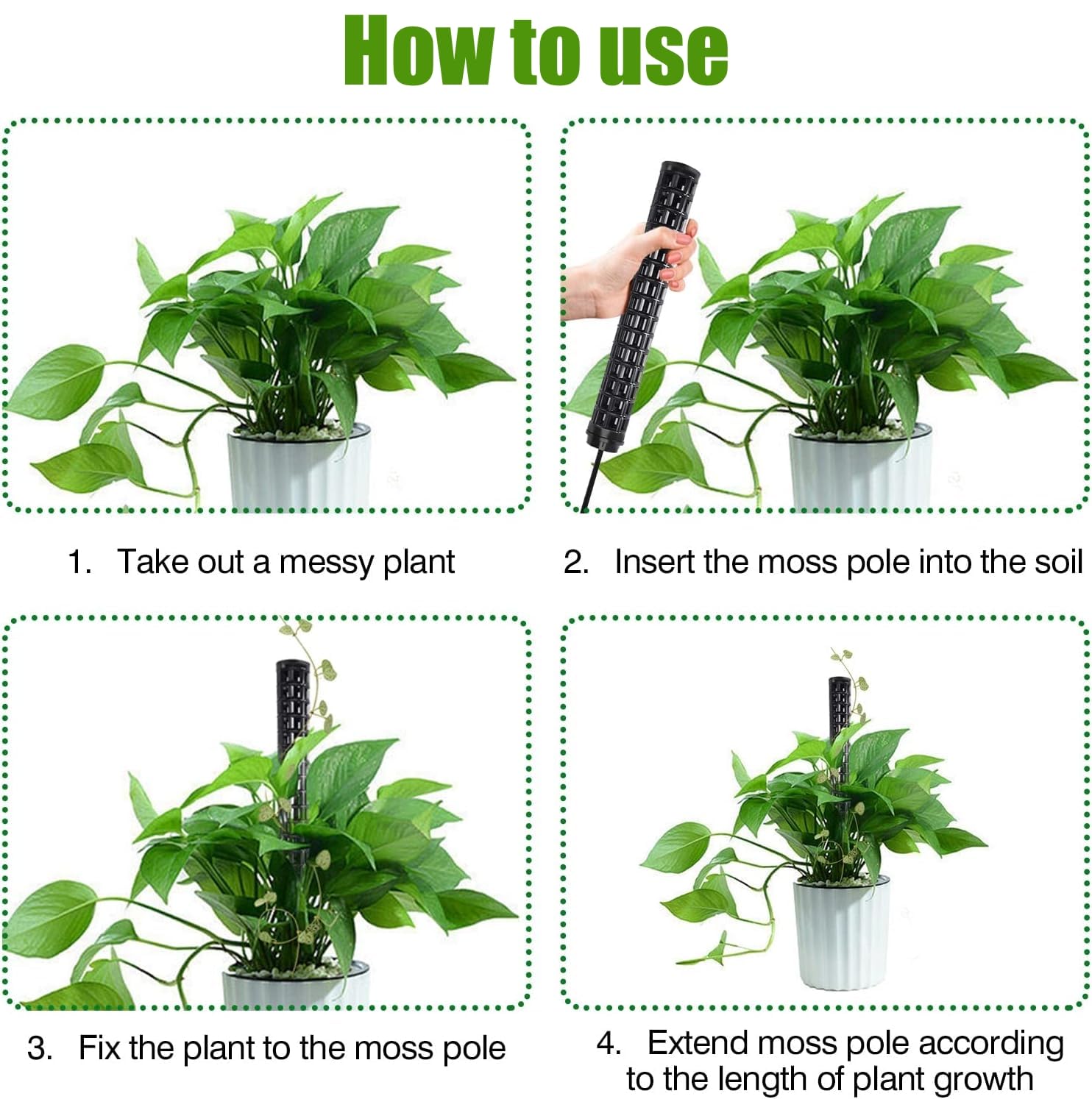 Pali Di Muschio Artificiale Per Piante - 8 Pezzi Impilabili Da 60 Cm, Con Picchetti E Fascette - Foto 2