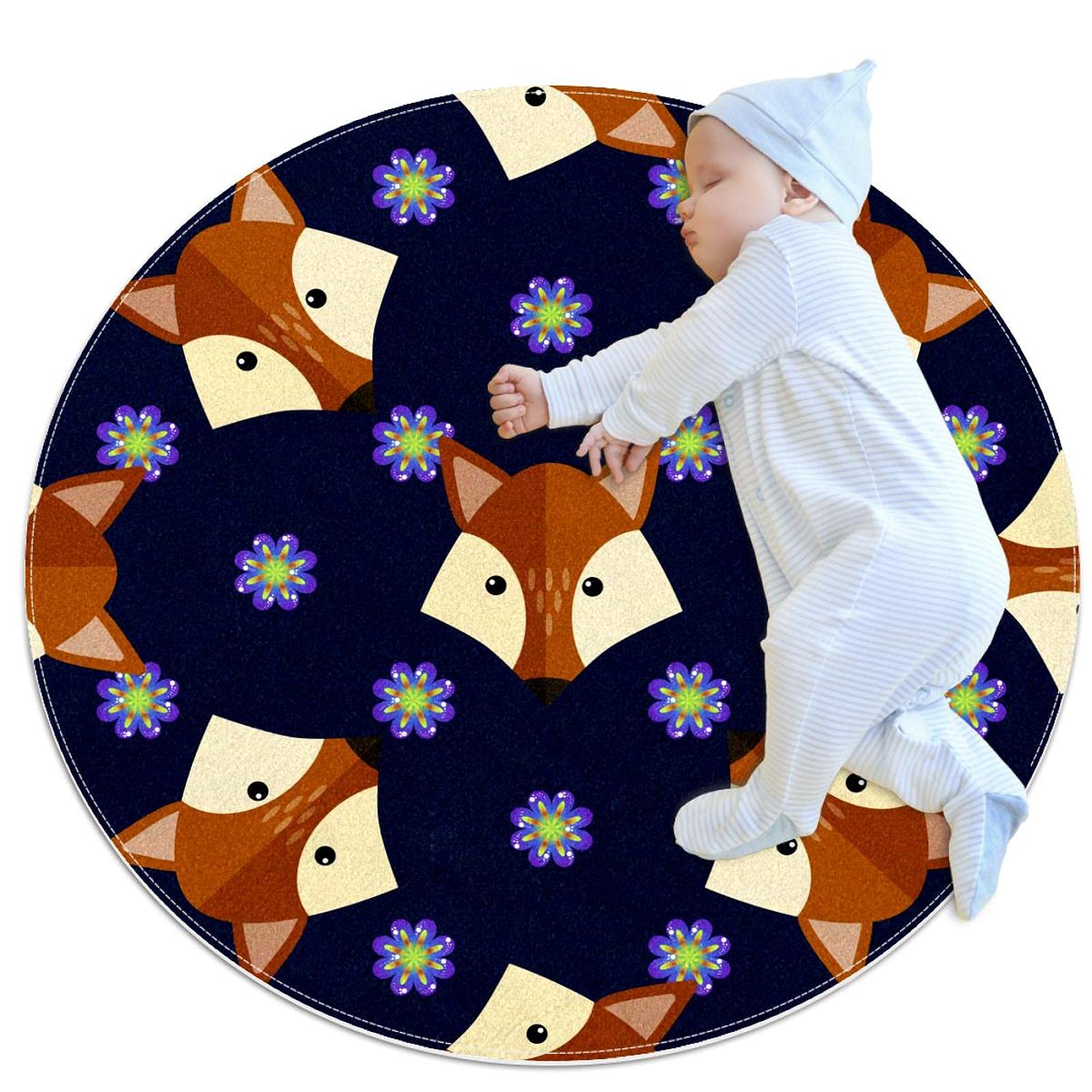 Tapis de salle de bain rond motif renard pour paillasson et chambre enfant