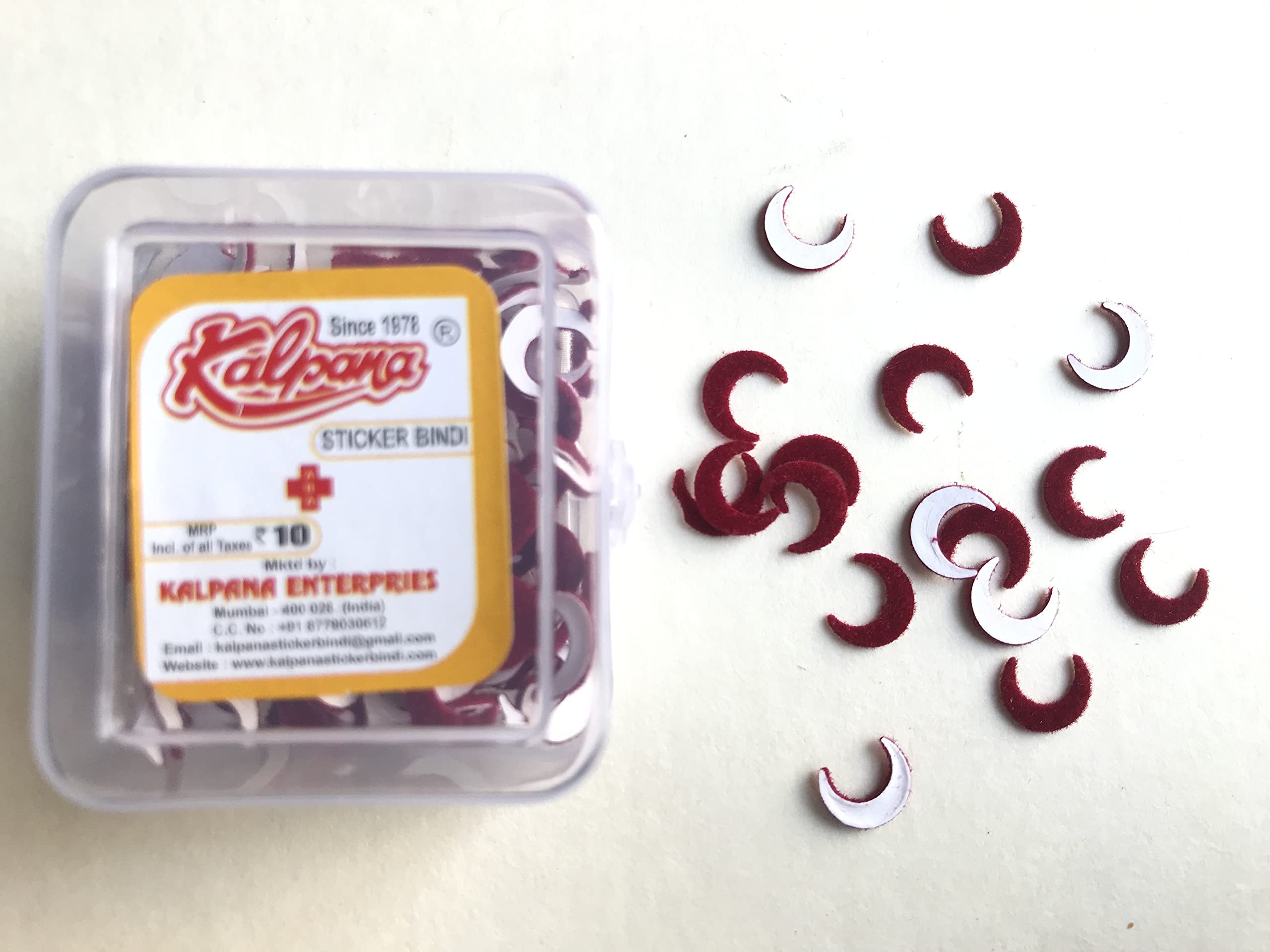 Kalpana Sticker Kumkum Bindi Chand Half Moon Shape Deep Red Color (Size-3) Pack of 12