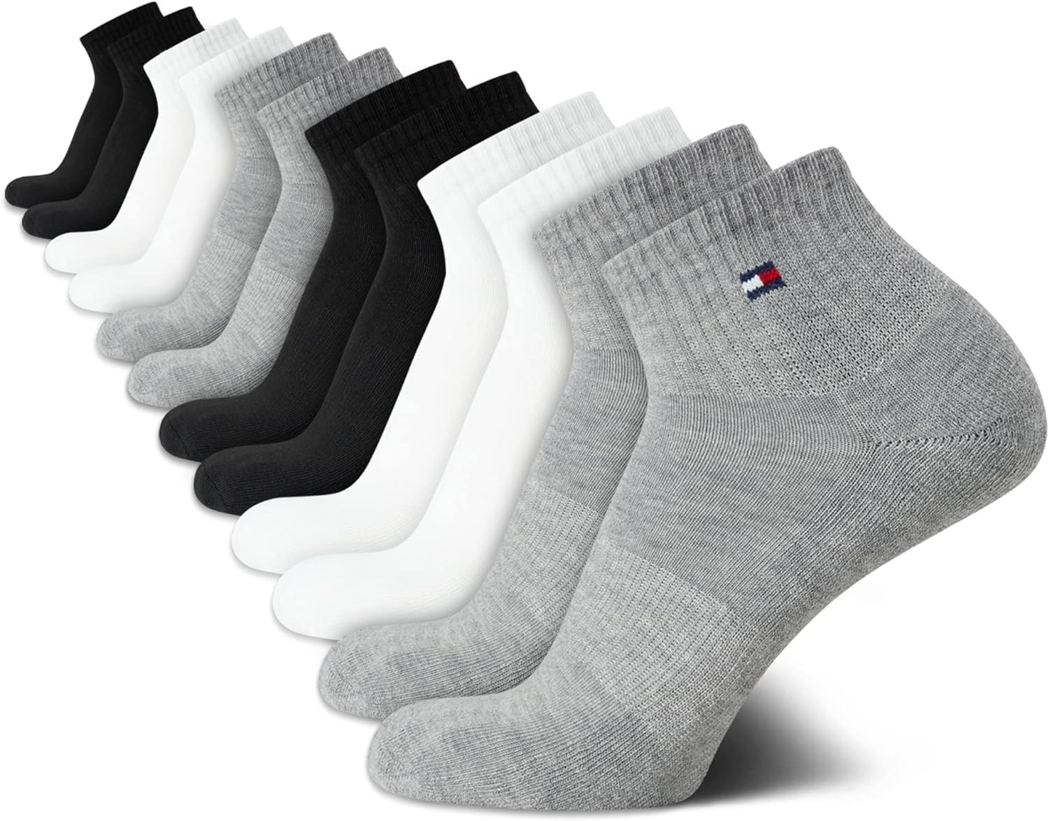 Mens Quarter Socks - 12 Pack Cotton Blend Athletic Performance Cushioned Ankle Socks for Men with Arch Support