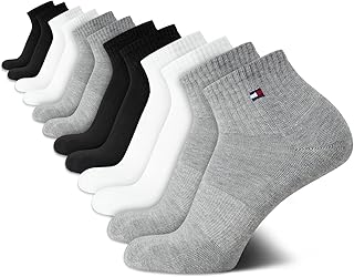 Tommy Hilfiger Mens Quarter Socks - 12 Pack Cotton Blend Athletic Performance Cushioned Ankle Socks for Men with Arch Support