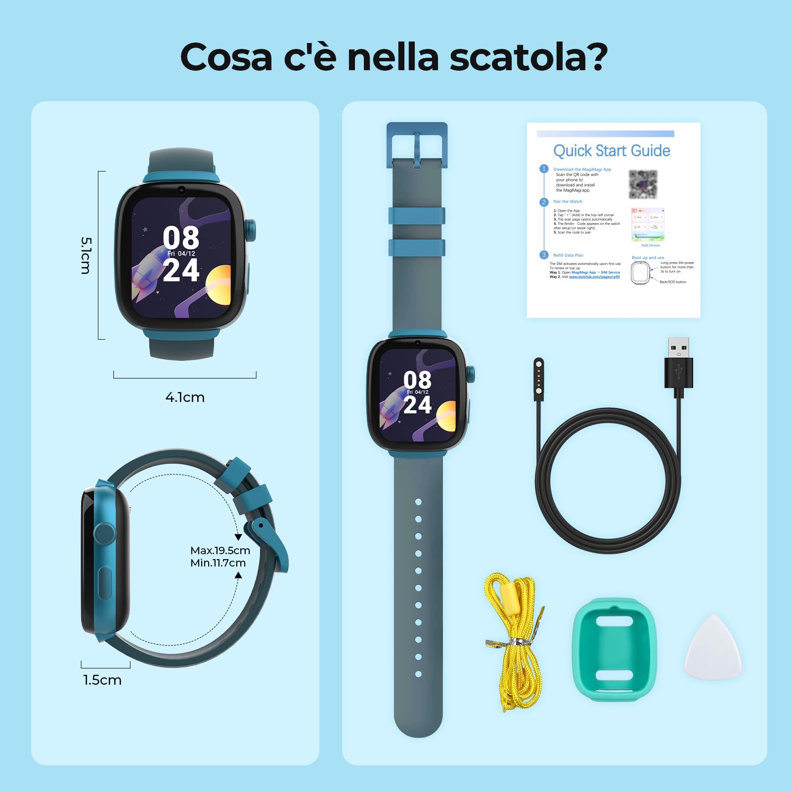 Smart Watch per bambini MX3 | Videochiamata 4G LTE e GPS Tracker | Pulsante SOS e Zone Sicure | Modalità Classe e Controlli Parentali, Registro Compiti e Umore, IP68, Smartwatch per bambini dai 4 ai