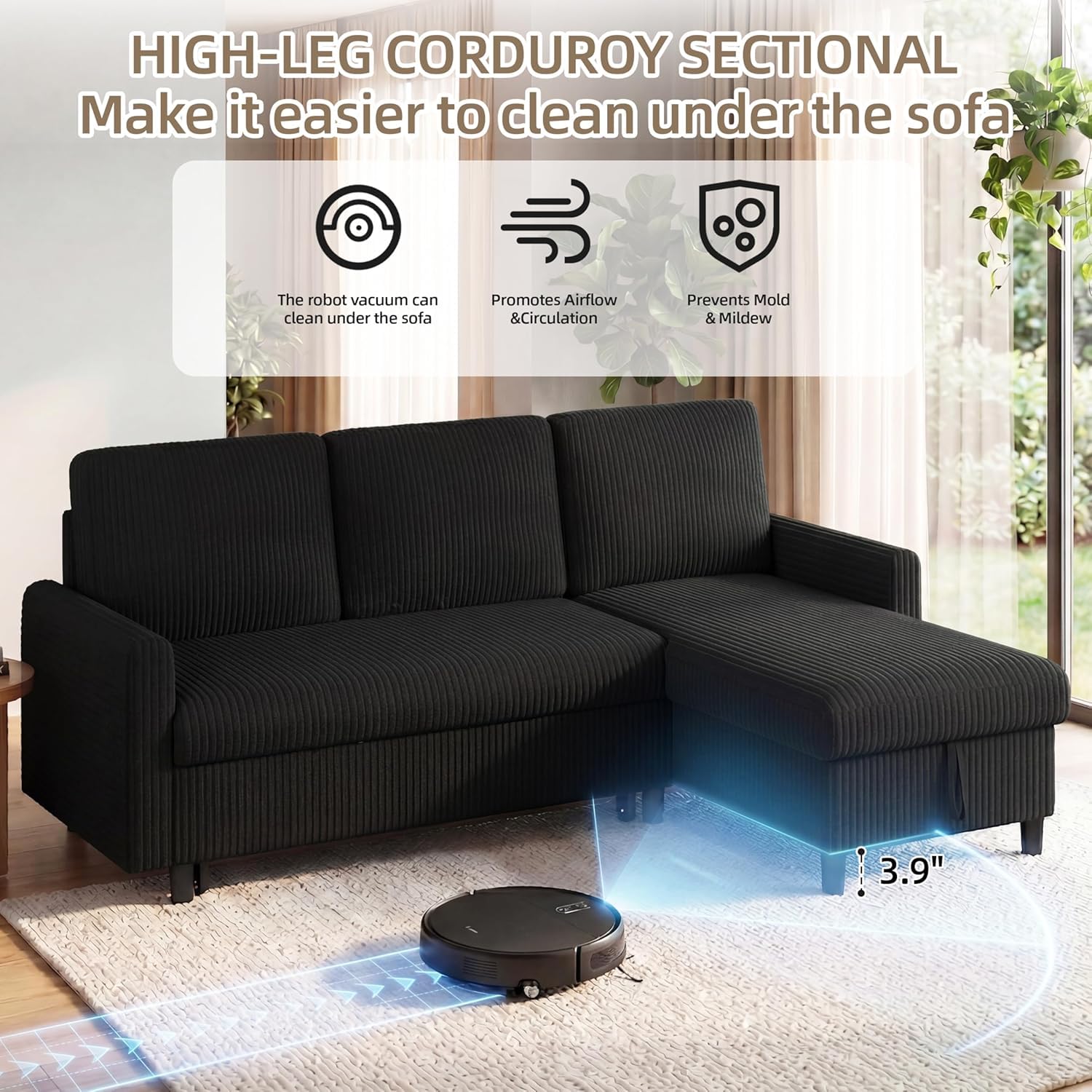 Best Sofa Bed with Chaise: Top 5 Picks for 2026 1 JAMFLY 77' Pull Out Sleeper Sofa Bed with Storage Chaise, L-Shaped Corduroy Sect — product photo