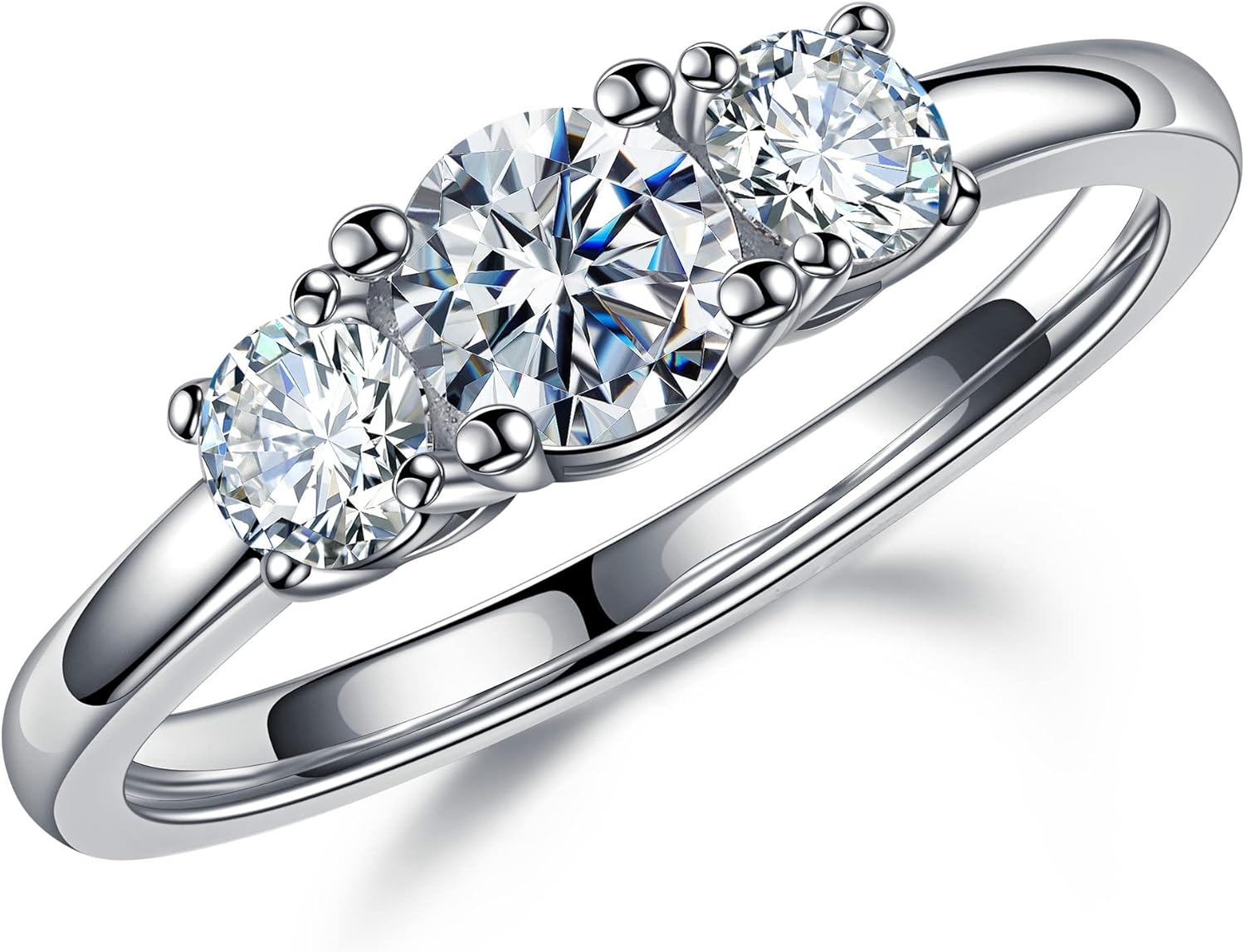 MOOSEA 3 Stone Moissanite Engagement Rings for Women, 1 ct tw D Color VVS1 Clarity Lab Created Diamond Rings 14K White Gold Vermeil Moissanite Rings for Women Anniversary Jewelry Gifts: Clothing, Shoes & Jewelry