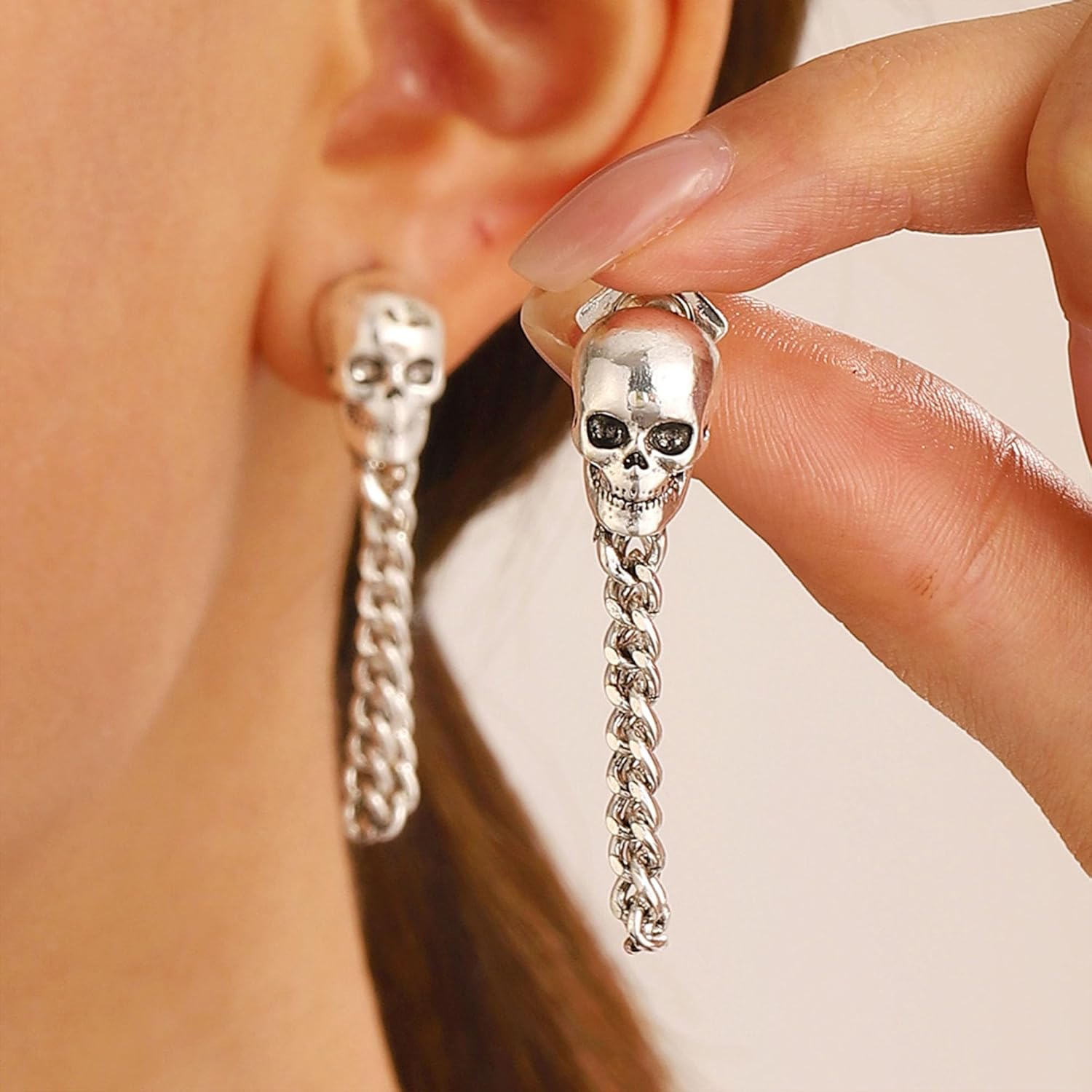 Retro Skull Chain Earrings for Women Men Gothic Hip Hop Punk Drop Dangle Earrings Rock Party Jewelry - Image 4