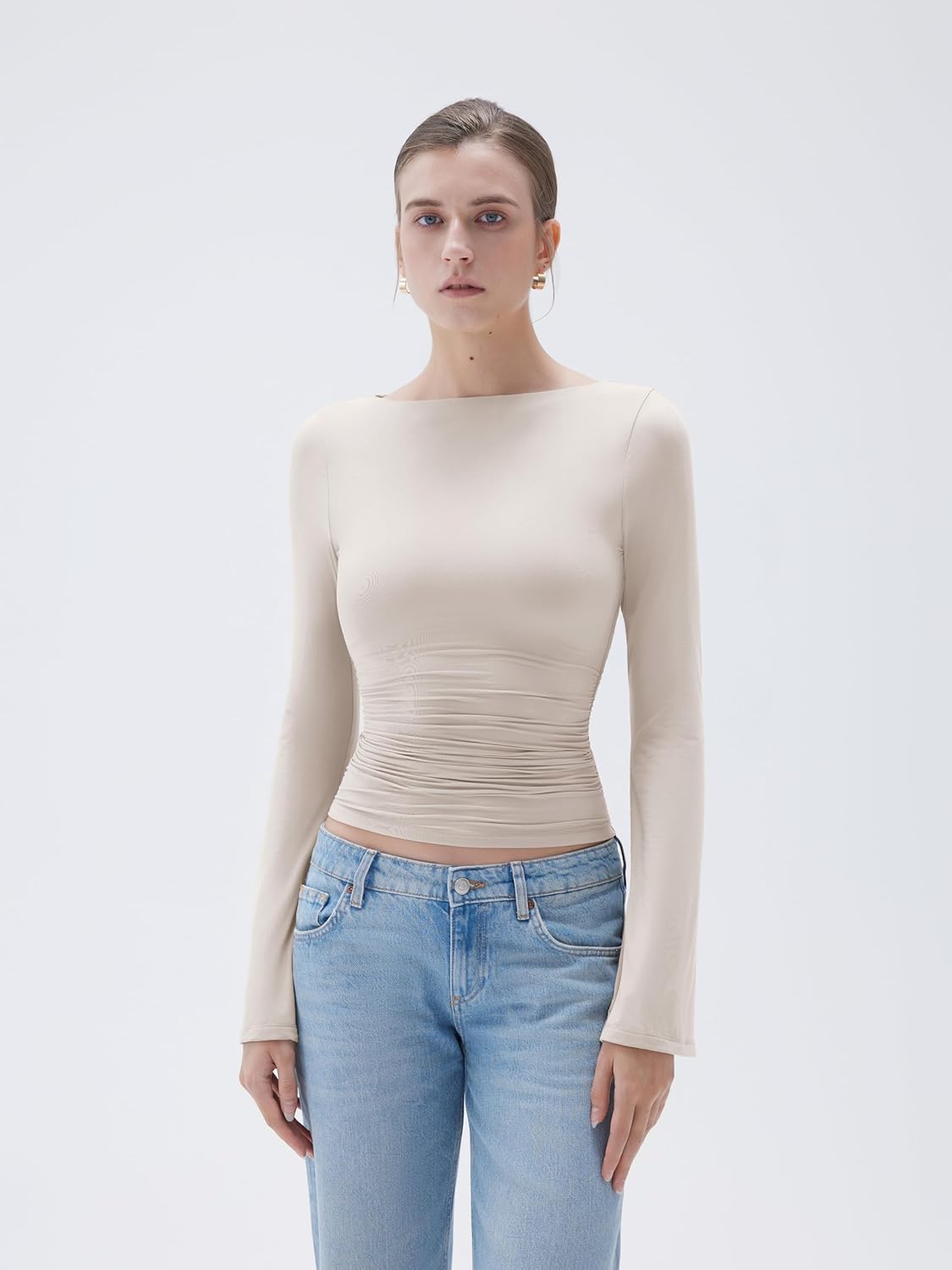 SUUKSESS Women Crew Neck Bell Sleeve Tops Double Lined Going Out Fitted Basic T Shirts - Image 5