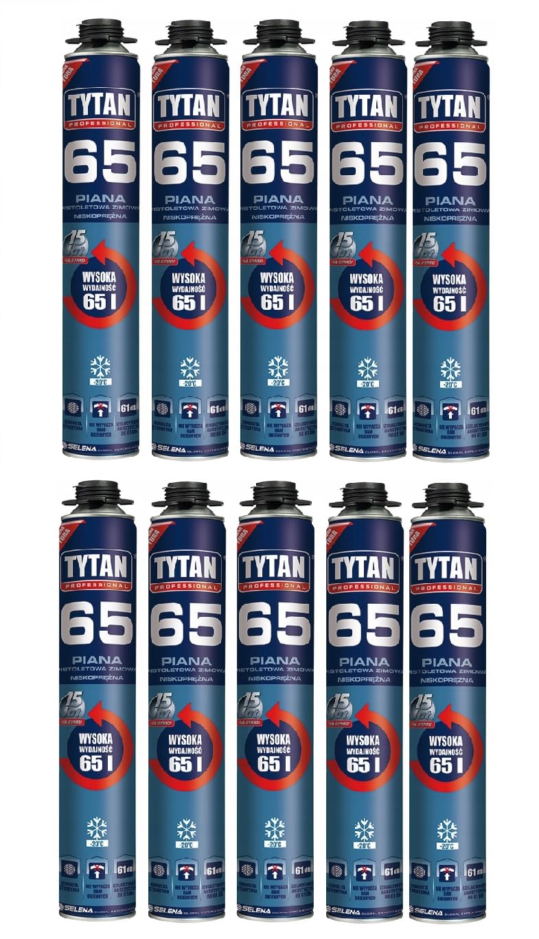 Pianka do pistoletu Tytan 65 pianka zimowa | montaż | działanie wysokich i niskich temperatur (od -60°C do +100°C) 10 x 750 ml