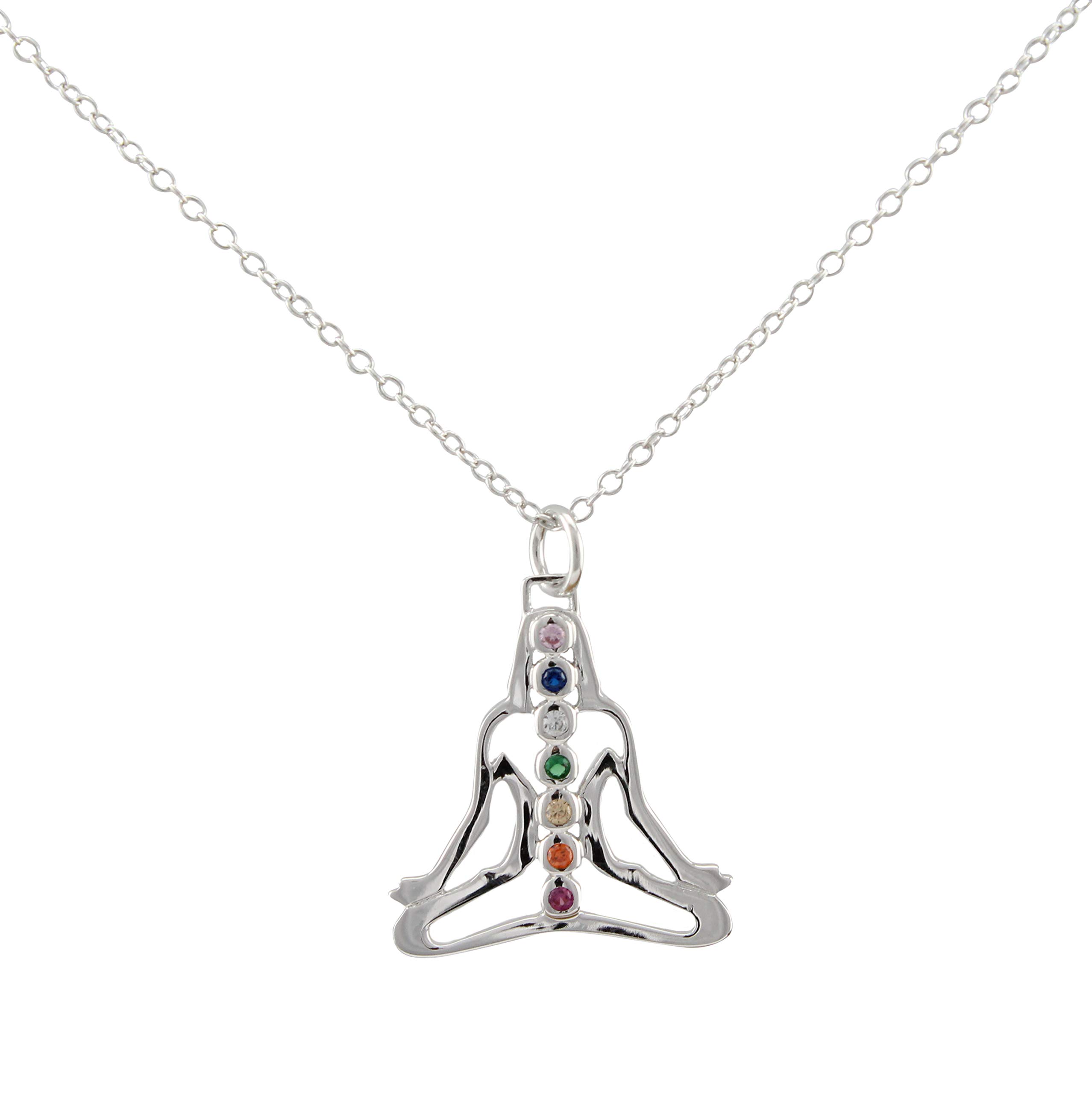 Meditation Hocke Anhänger Halskette aus 925 Sterlingsilber mit farbigen Steinen Om
