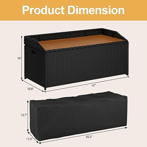 Miniatura 7 de YESHOMY Baúl de almacenamiento, banco de zapatos de mimbre de ratán para entrada de 55 galones con soporte hidráulico, tapa abatible, soporte