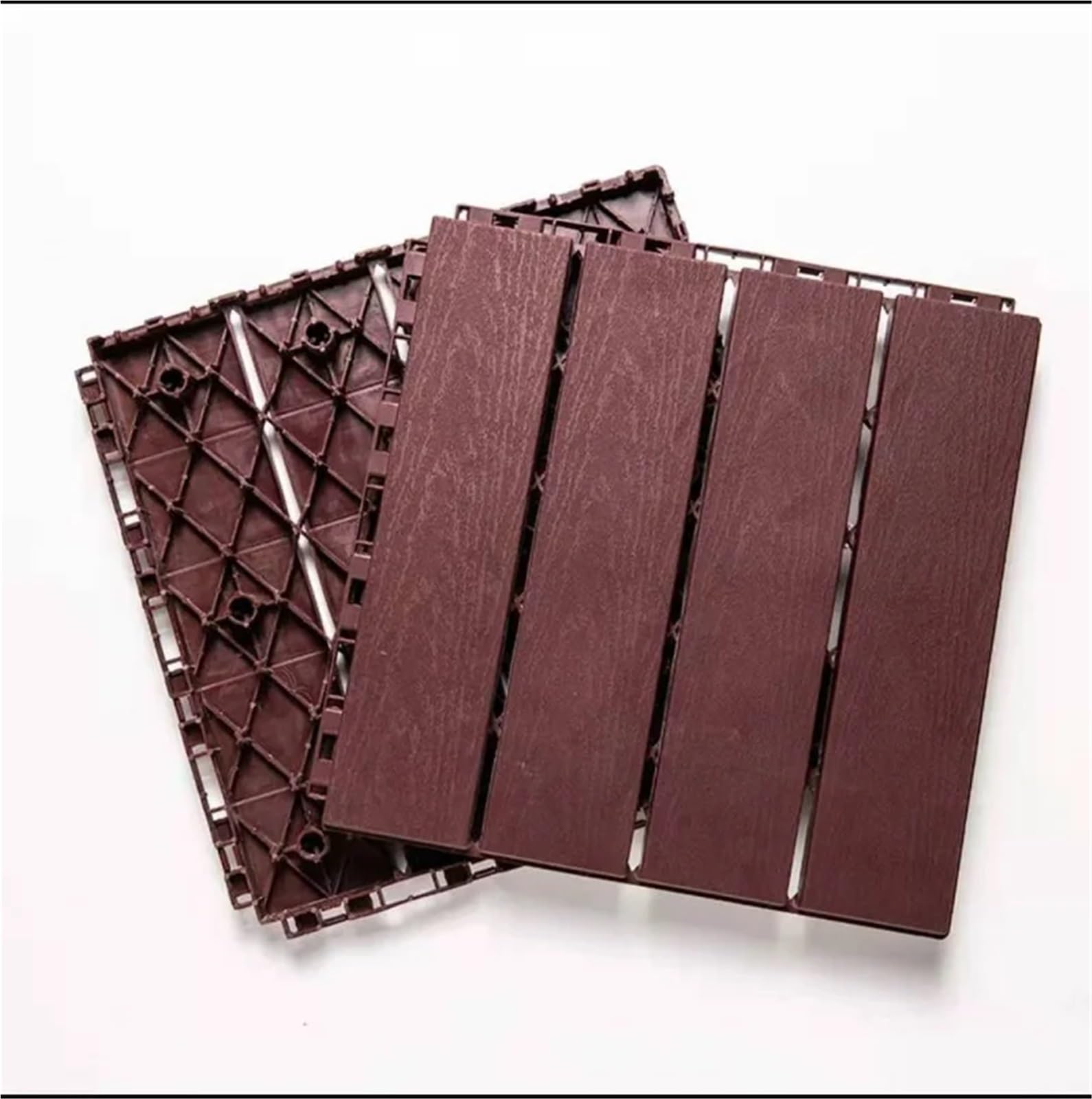 Azulejos para terrazas exteriores Suelo exterior imitación madera plástico terraza balcón baño jardín patio mosaico ecológico 30x30cm(4Pcs Beige)