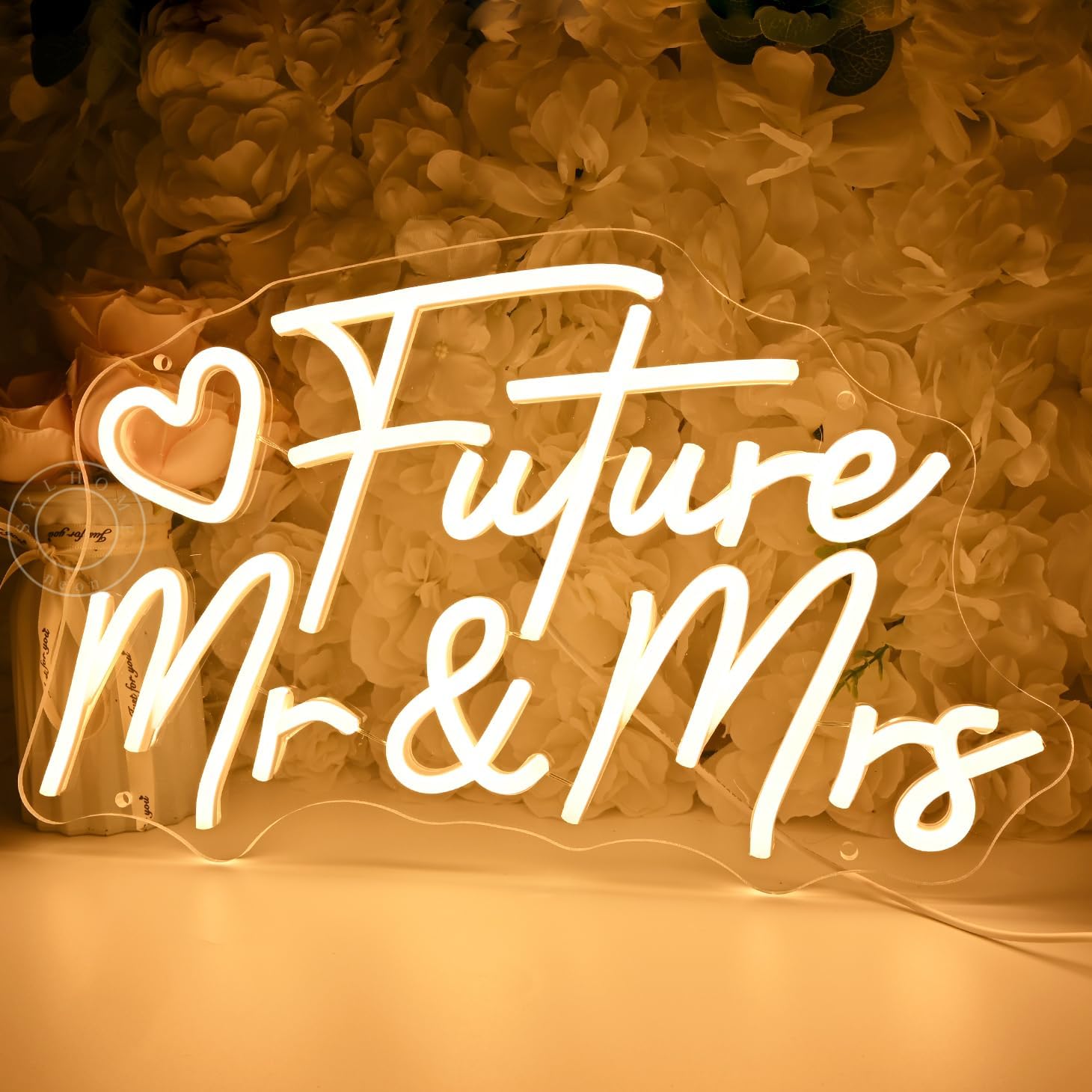 SYLHOME Future Mr & Mrs Led Neon Light Sign Wedding Wall Decor Sign Banner Engagement Party Bridal Shower Light Up Sign Backdrop 15.75" X 9.25" USB Warm