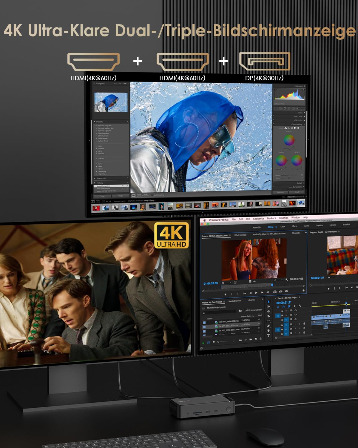 WAVLINK Laptop Dockingstation für DREI Bildschirme (einzeln 8K@30Hz/4K@144Hz), USB-C-Dock mit M.2-PCIe/SATA-SSD-Gehäuse, unterstützt 100 W Power Delivery, USB C/A, SD/TF, Gigabit für Windows, Mac OS