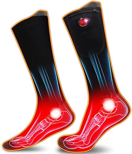 Rabbitroom Calcetines térmicos para hombres y mujeres, batería recargable mejorada de 7.4 V con ajuste de 3 niveles, calcetines de esquí aislados