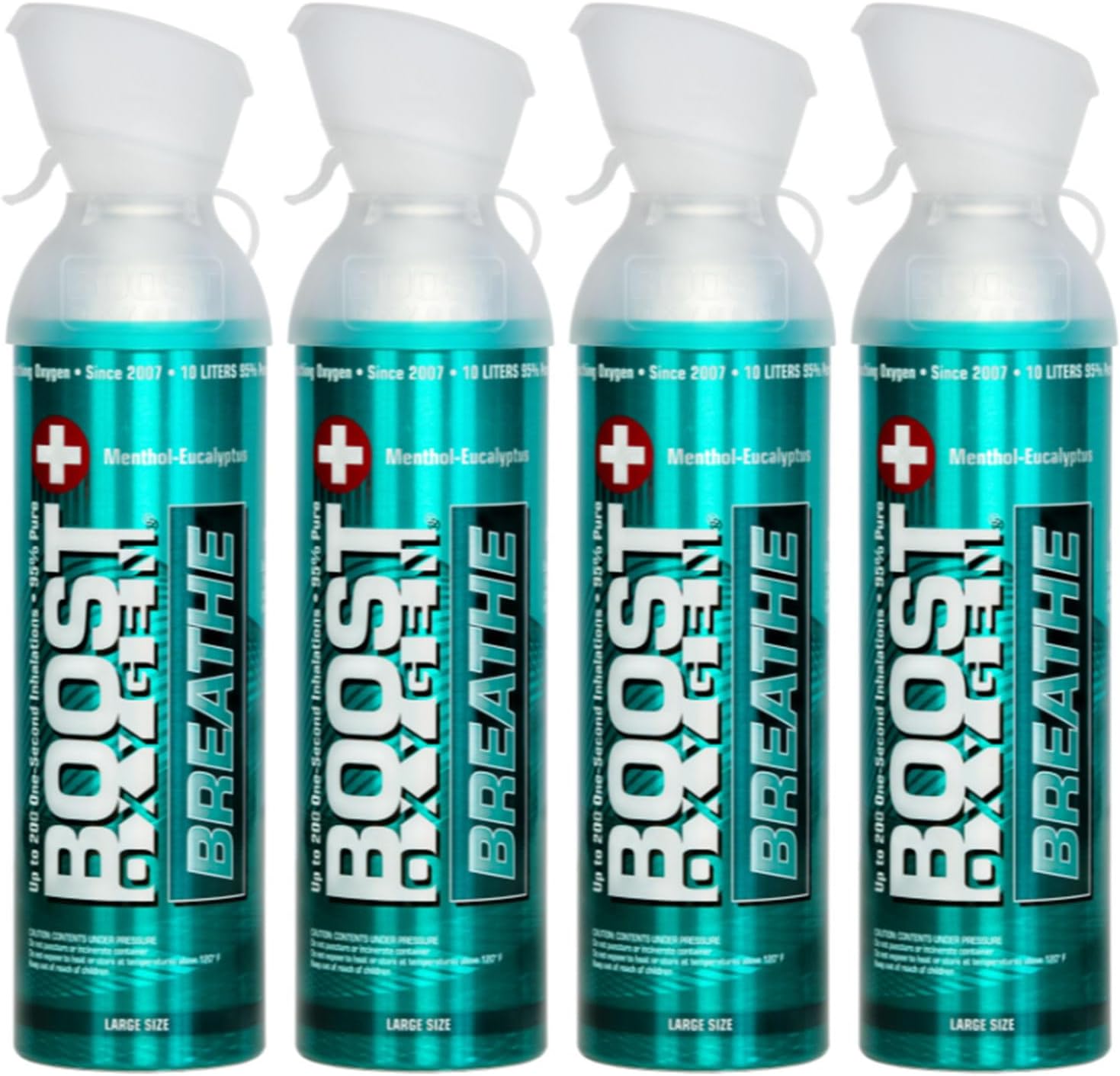 Boost Oxygen Portable Oxygen Cylinder with 95% Oxygen - 36L, 4x9L Oxygen Canister with Oxygen Mask for More Than 600 Inhalations - Portable Oxygen Can, Oxygen for Home use (Menthol-Eucalyptus Flavour)