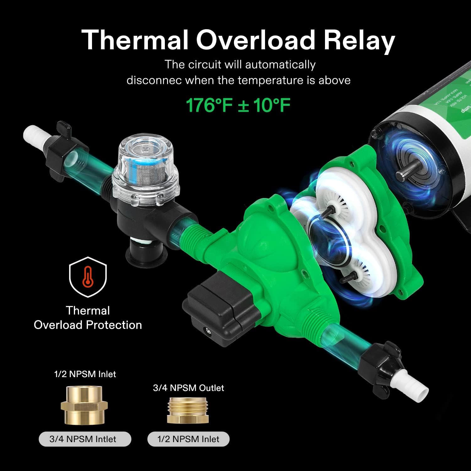 VIVOGROW Water Pressure Pump, 115VAC 4 GPM 45 PSI Diaphragm Water Pump/Strainer for Bathrooms, Kitchens, RVs, and Yachts (Fixable)