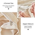 WARMDERN Couvercle de couettes Super King Taille, 3pcs Ensemble de literie beige en microfibre lavée, doux respirant rayé Texturé Seersucker Couverture de couettes avec fermeture à glissière & Cravates de coin (Beige, Super King)