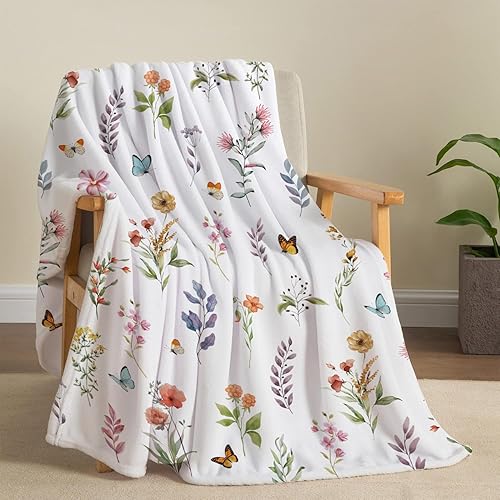 Floral Flower Throw Blanket Spring Throw Blankets Botanical Plant Flannel