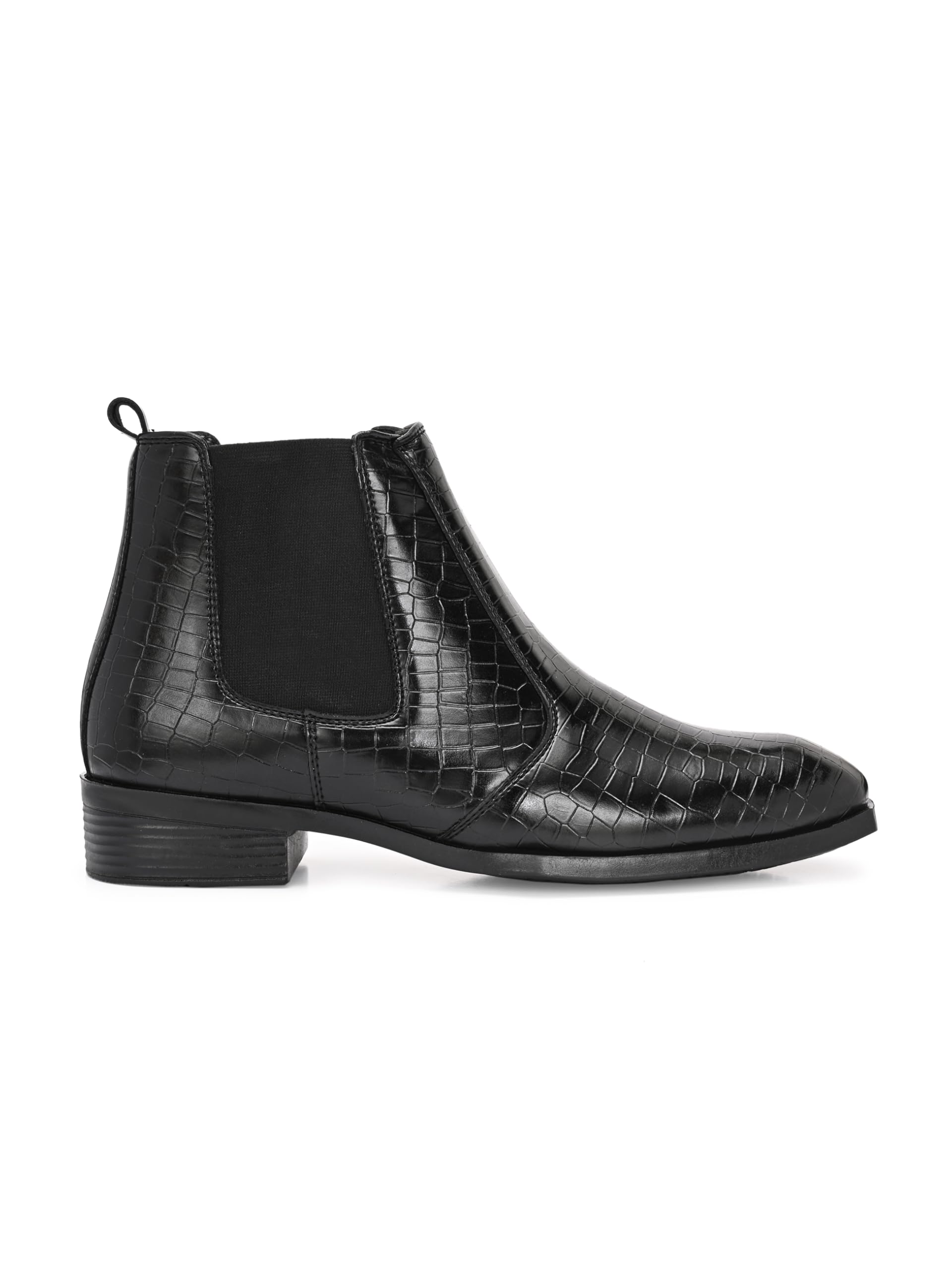 bonen no Men Black Chelsea Boots | Croc Texture Ankle Boots | Slip-On Elastic Side Formal & Party_Wear Boots-picture-42