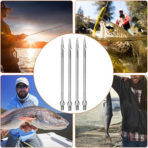 Miniatura 4 de Gancho de pesca de mango largo, lanza de púas de acero inoxidable de 0.315 in, fácil de transportar para lago de río estanque, compatible con caña