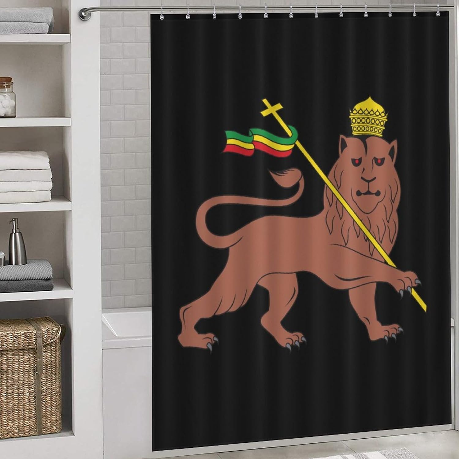 Lion of Judah Emblem of The Ethiopian Empire Funny Shower Curtains Washable Bath Curtain Liner with Hooks for Bathroom Bath Tubs