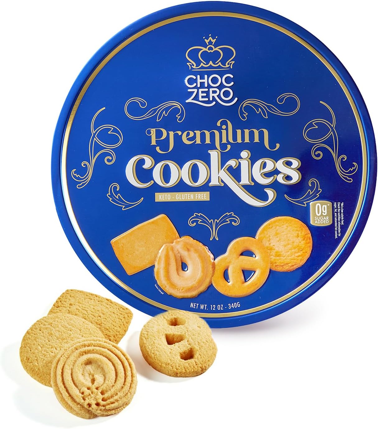 Keto Butter Cookies - Sugar Free Danish Shortbread Gift - Gluten Free, Low Carb (1 tin, 12 oz)