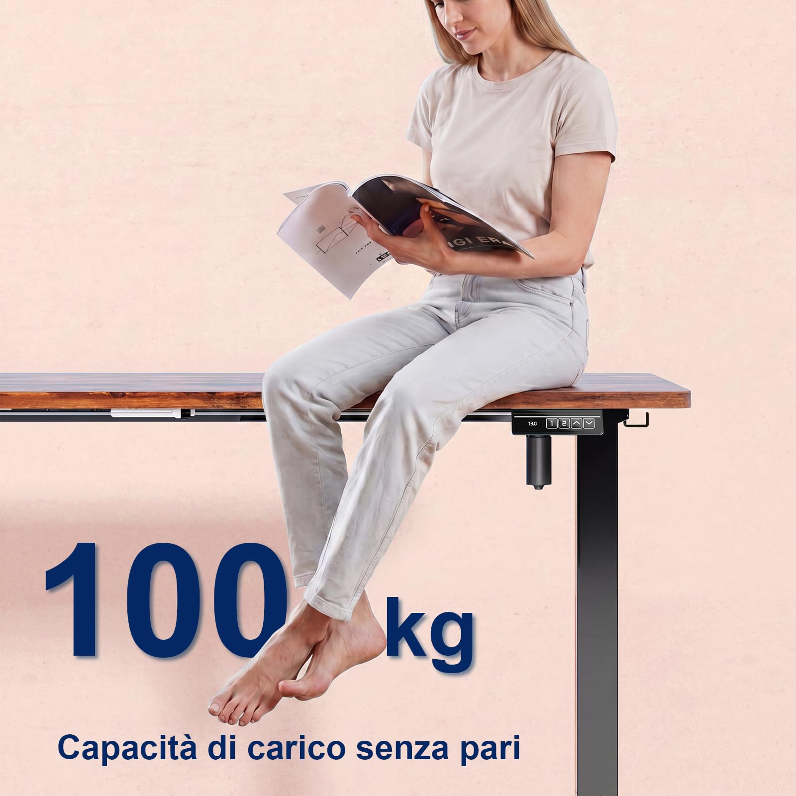 JUMMICO Scrivania regolabile in Altezza, Standing Desk, 160 x 70 cm Marrone | Scrivania da Ufficio Elettrica Regolabile con funzione di memoria, Supporto per Monitor