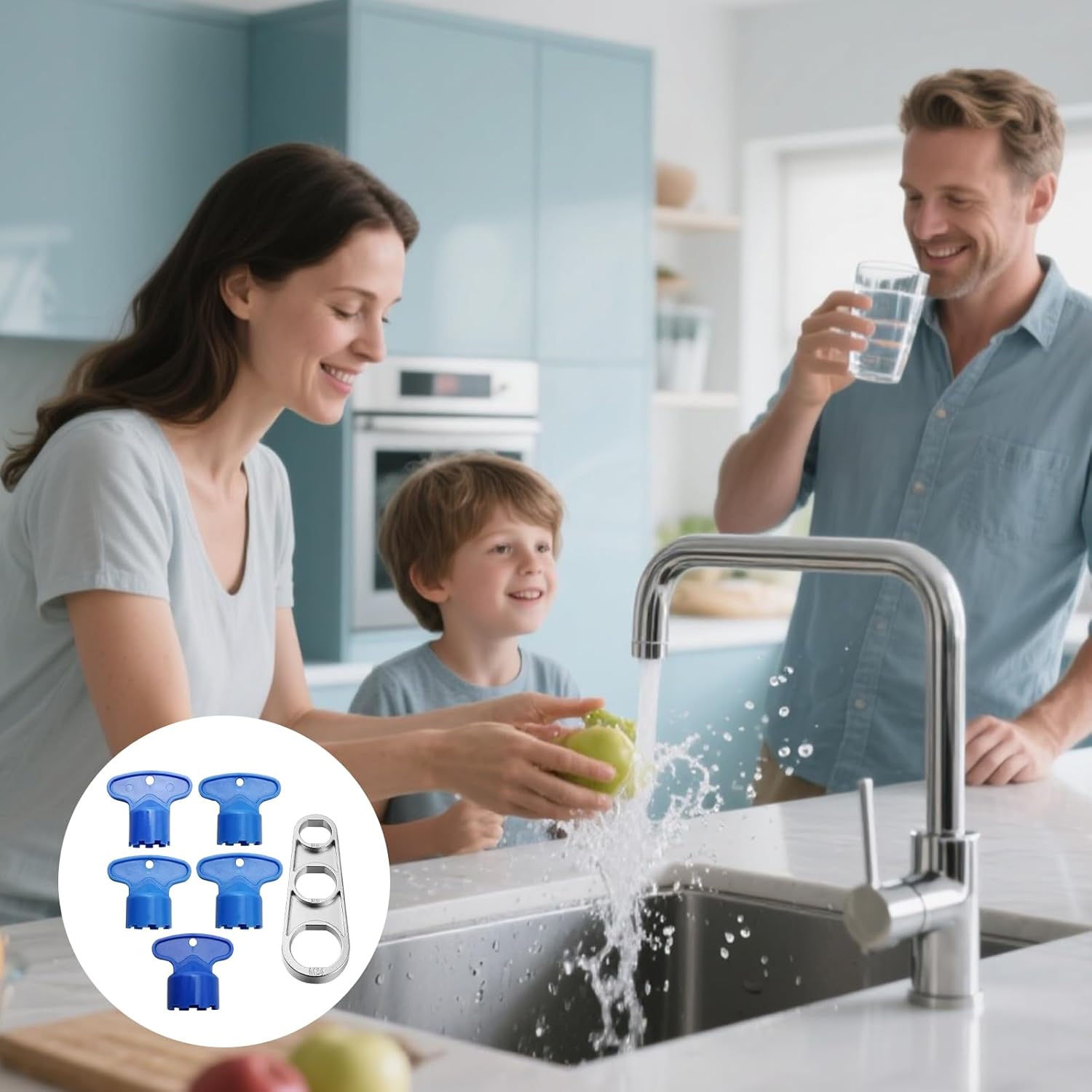 Tap Aerator Key Removal Tool and 5 Pieces Tap Descaler Attachment, Tap Wrench Universal Aerator Removal Tool for M16.5 M18.5 M21.5 M22 M24 (5 Sizes)