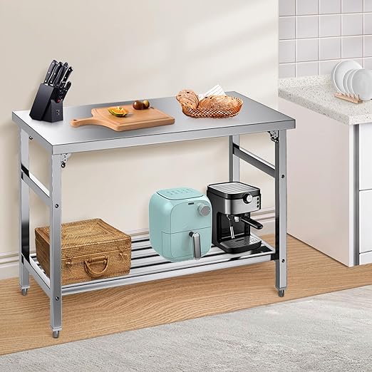 Mesa de Trabajo Plegable Acero Inoxidable 126x66cm Plateado miniatura 7