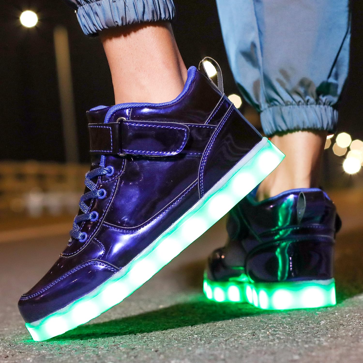 JEVRITE Unisex LED Light Up High Top Sneakers - USB Charging for Women & Men - Couples Shoes: 7.5 Women/6 Men Blue