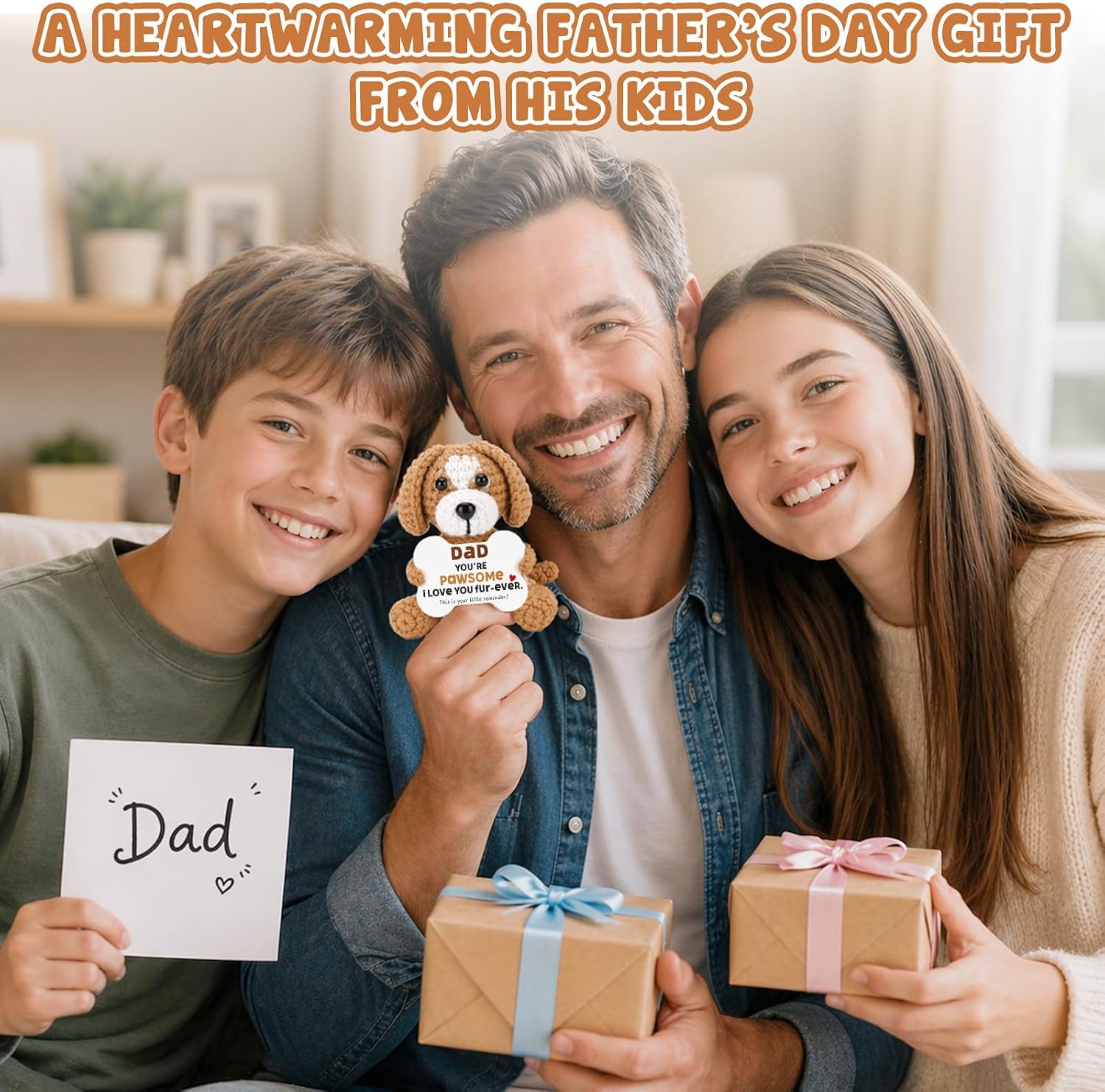 Funny Fathers Day Dad Gifts from Daughter Son, Novelty Crochet Dog Father‘s Day Birthday Gift for Father Dog Dads Daddy Dada Stepdad, Cool First Time New Dad Gifts from Wife