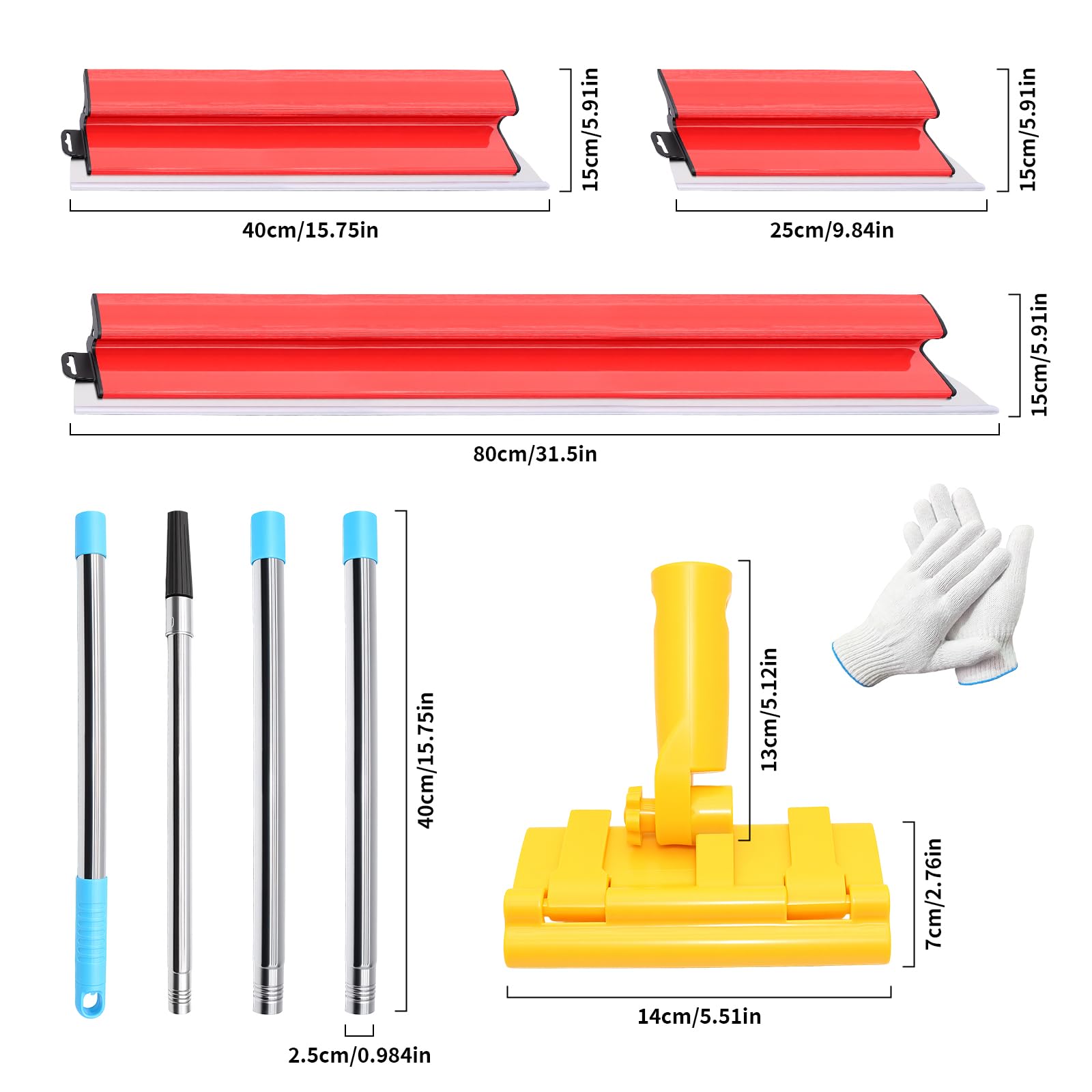 Flächenspachtel Set (25cm/40cm/80cm) – Flächenspachtel Edelstahl mit Teleskopstange, Spachtel Werkzeug für Trockenbau, Renovierung & Malerarbeiten