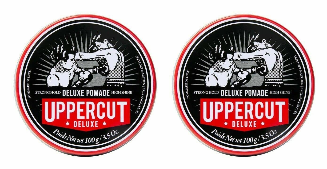 Uppercut Deluxe Pomade for Men, 3.5 oz/100g (2-PACK) – Strong Hold, High Shine Hair Pomade – Water-Based, Easy Washout – Classic Barber Styling for Slick Backs, Side Parts & Pompadours