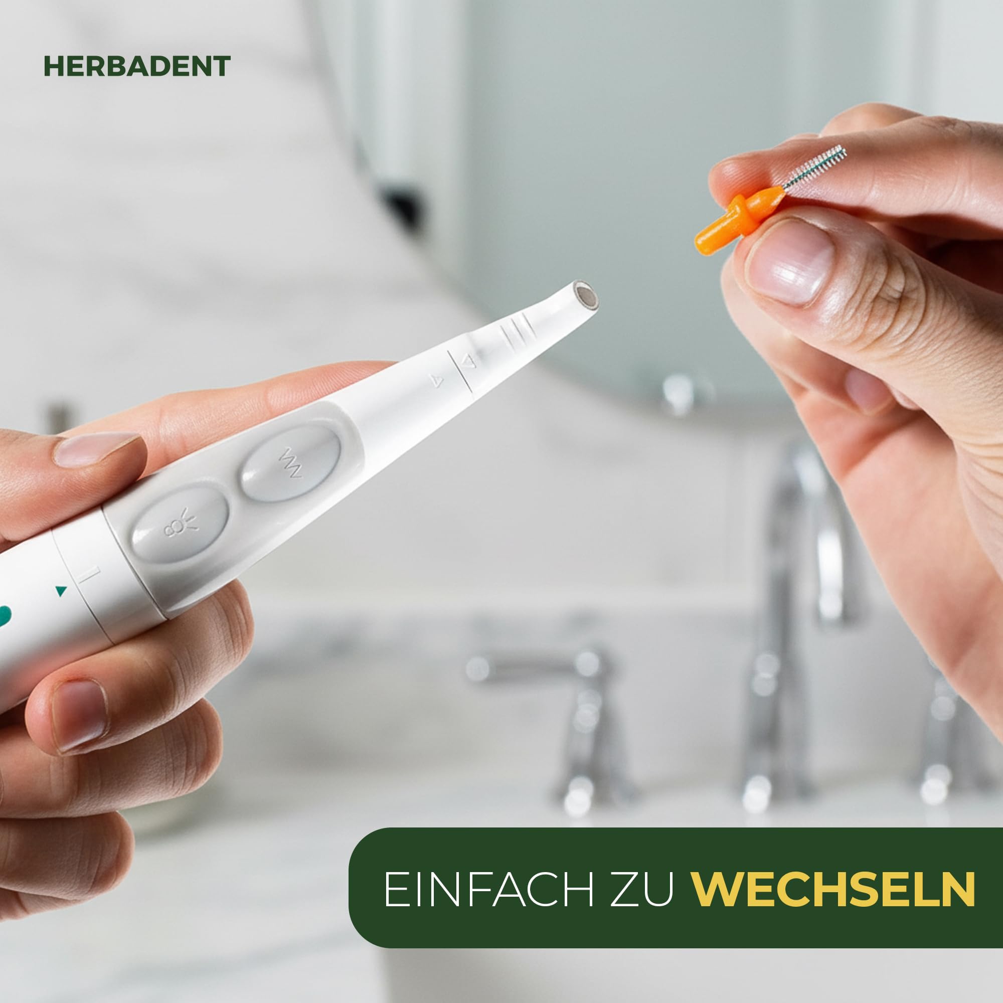 HERo ELECTRA Interdentalbürsten Set-Vibrierende Zahnzwischenraumbürsten mit LED-Licht und Spiegel -11 Wechselbürsten 2 Adapter, Kräuter-Interdentalgel auch für Implantate, Zahnspange