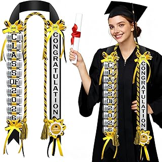 2팩 골드 졸업 Leis 클래스 2026 152.4cm(65인치) 머니 레이, 현금 홀더 포함, 핸드메이드 더블 브레이드 목걸이, 졸업 파티 장식용