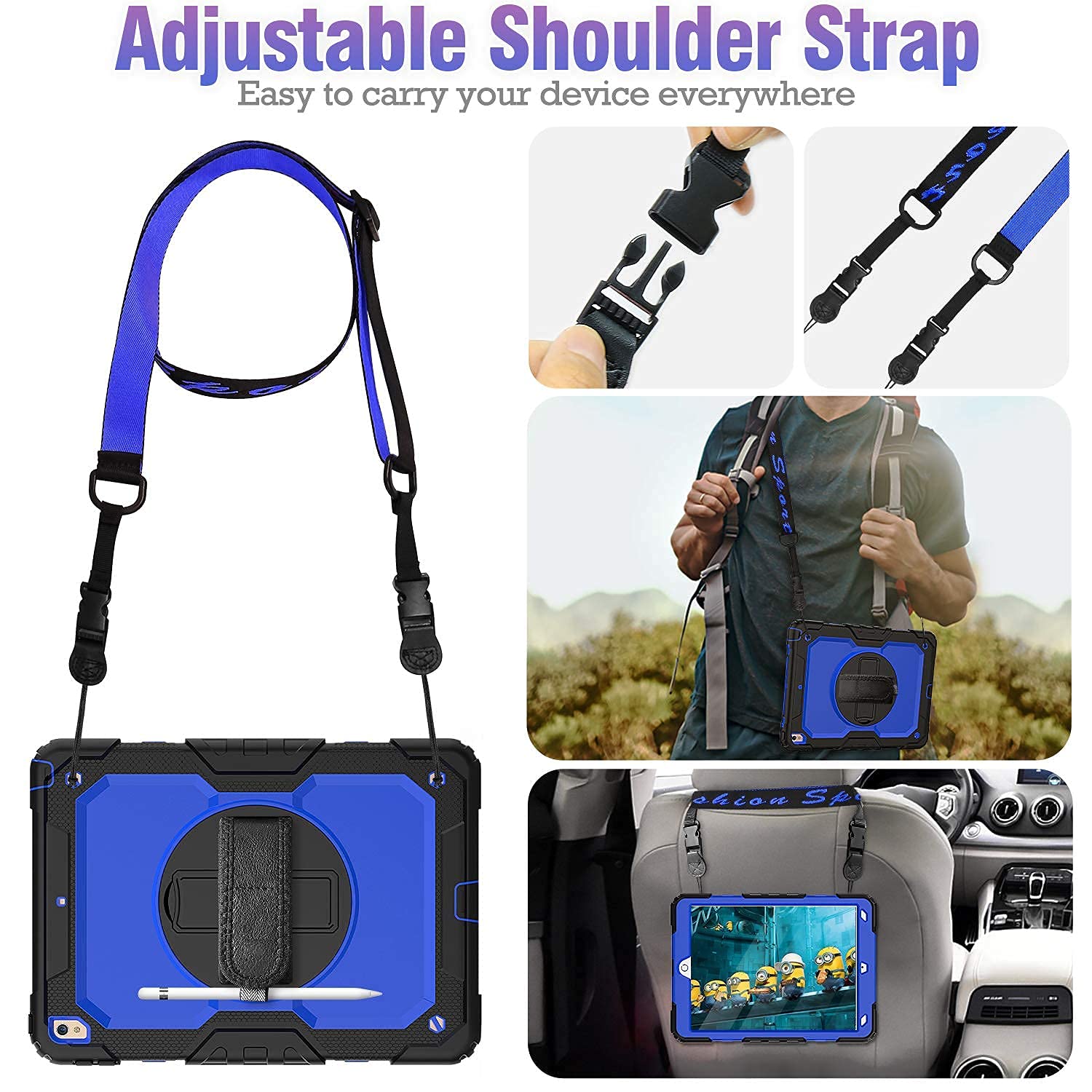 SEYMCY Custodia per bambini per iPad Air 13 2025 (M3)/ 2024 (M2), corpo intero antiurto con pellicola protettiva, supporto girevole a 360° e cinghia da polso, tracolla, portapenne, rosa