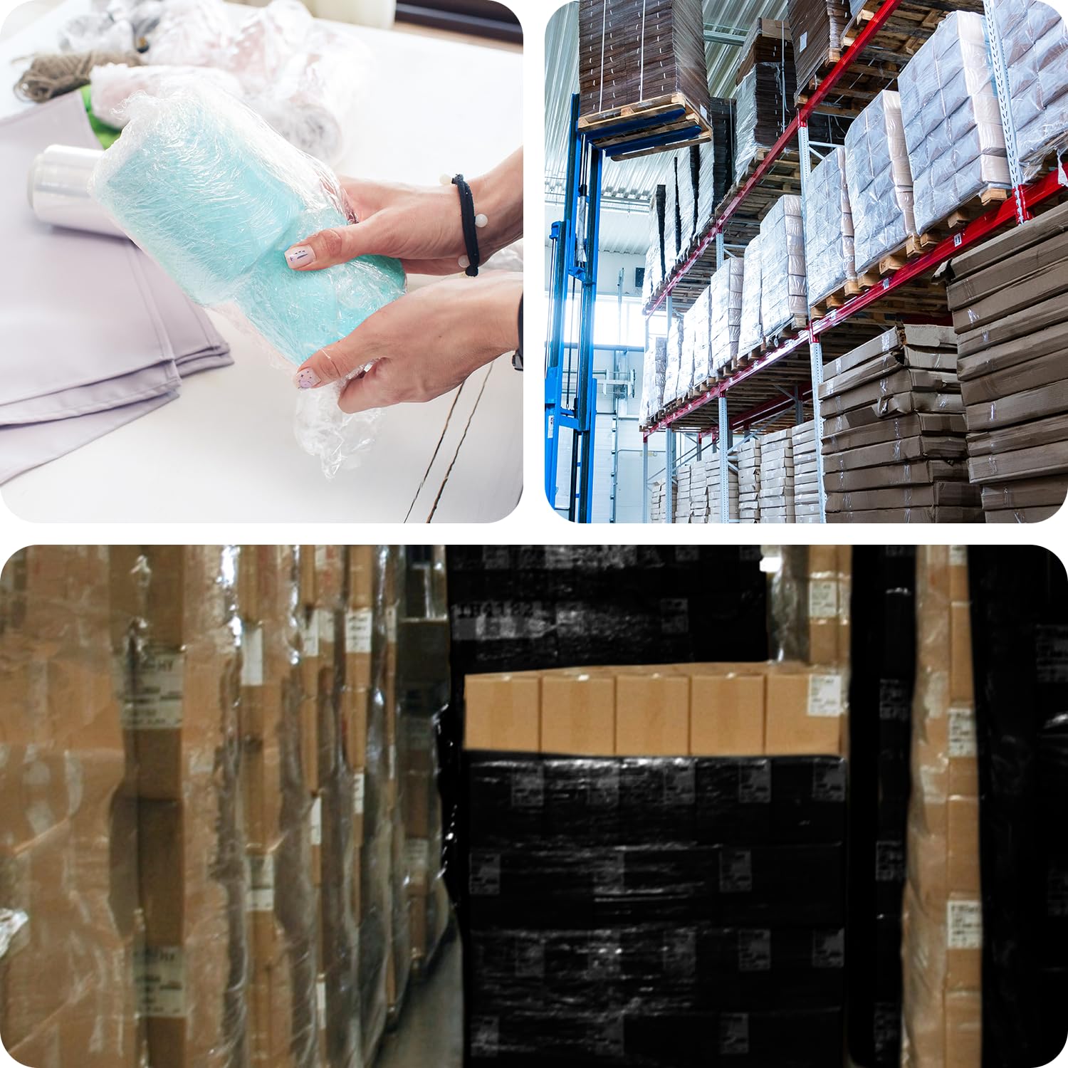 Netuno 6x rollo de film estirable negro 1,5 kg peso ancho 50 cm espesor 23 µm lámina elástica película de polietileno retráctil para embalar paletas paquetes cajas mudanzas transporte almacenaje