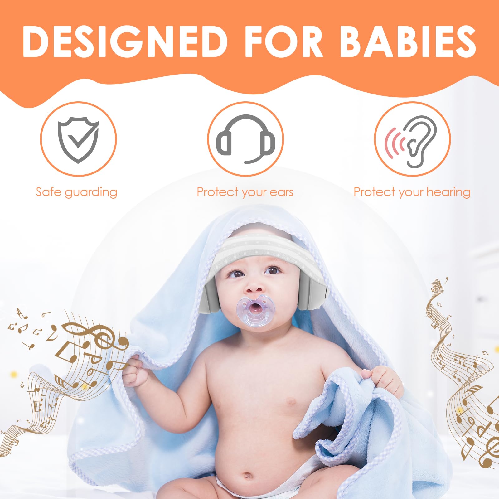 Paraorecchie per bambini, 2 in 1, per neonati, con fascia regolabile e imbottita, paraorecchie per bambini fino a 48 mesi, adatto per dormire, viaggiare in ambienti rumorosi