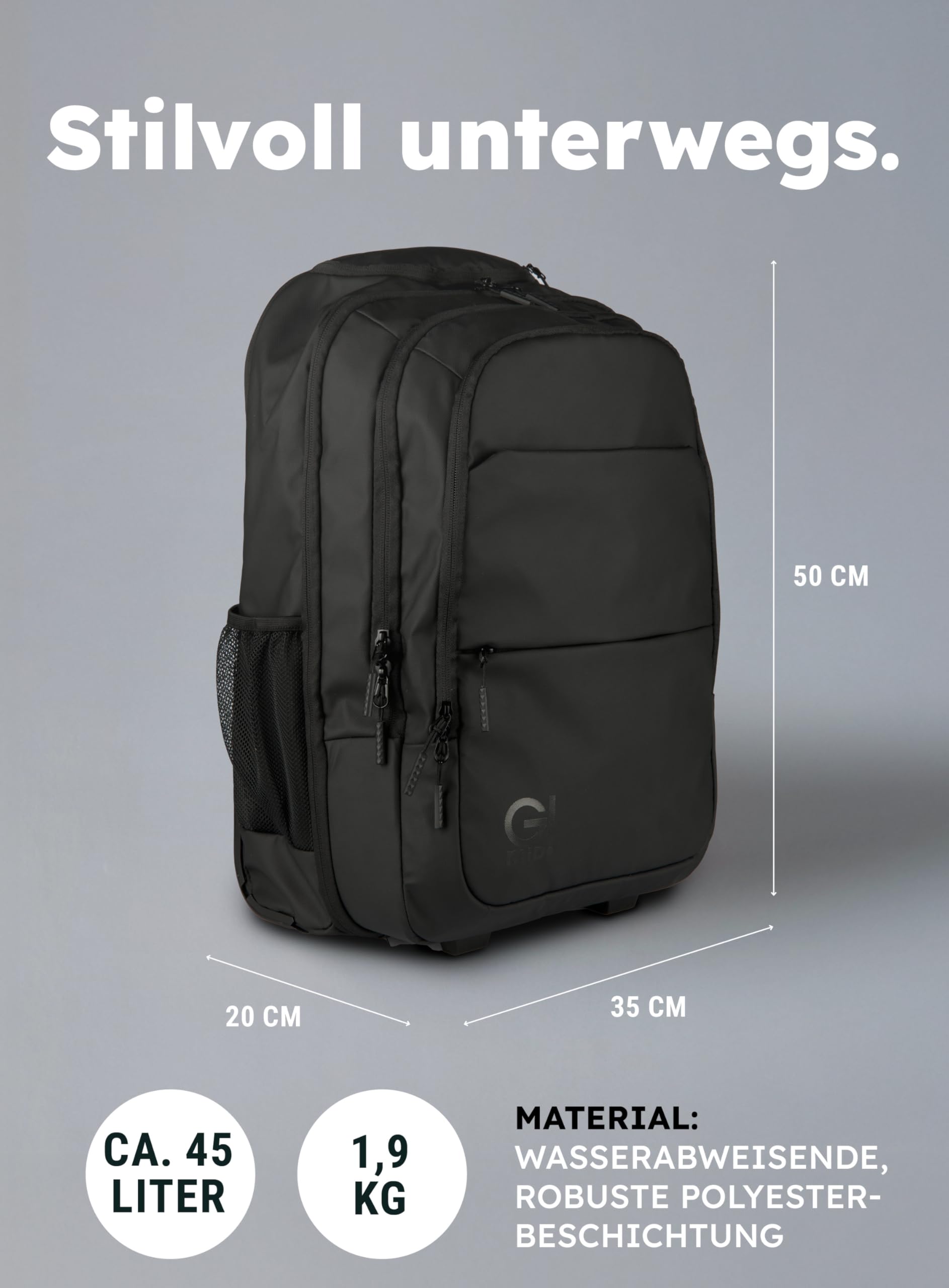 Trolley-Rucksack - Business Laptop- & Tablet-Trolley - Reiserucksack & Handgepäck - wasserabweisend & robust - viele Fächer mit Hauptfach für Kleidung - für Arbeit, Schule, Reisen & Uni