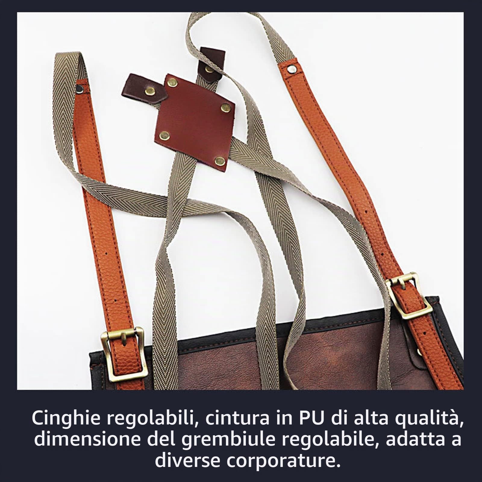 Grembiule chef impermeabile, in pelle PU, con tasche incrociate sulla schiena, per cucina, barbecue, barbiere, barista, lavoro manuale