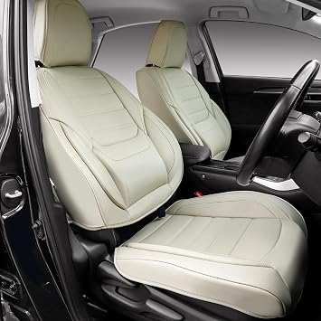 Full Sets of Car Waterproof Leather Seat Covers,Beige Car Seat Cover,Car Seat Covers Front Seats and Back,Compatible with Most Cars, SUVs, Trucks and Pickups