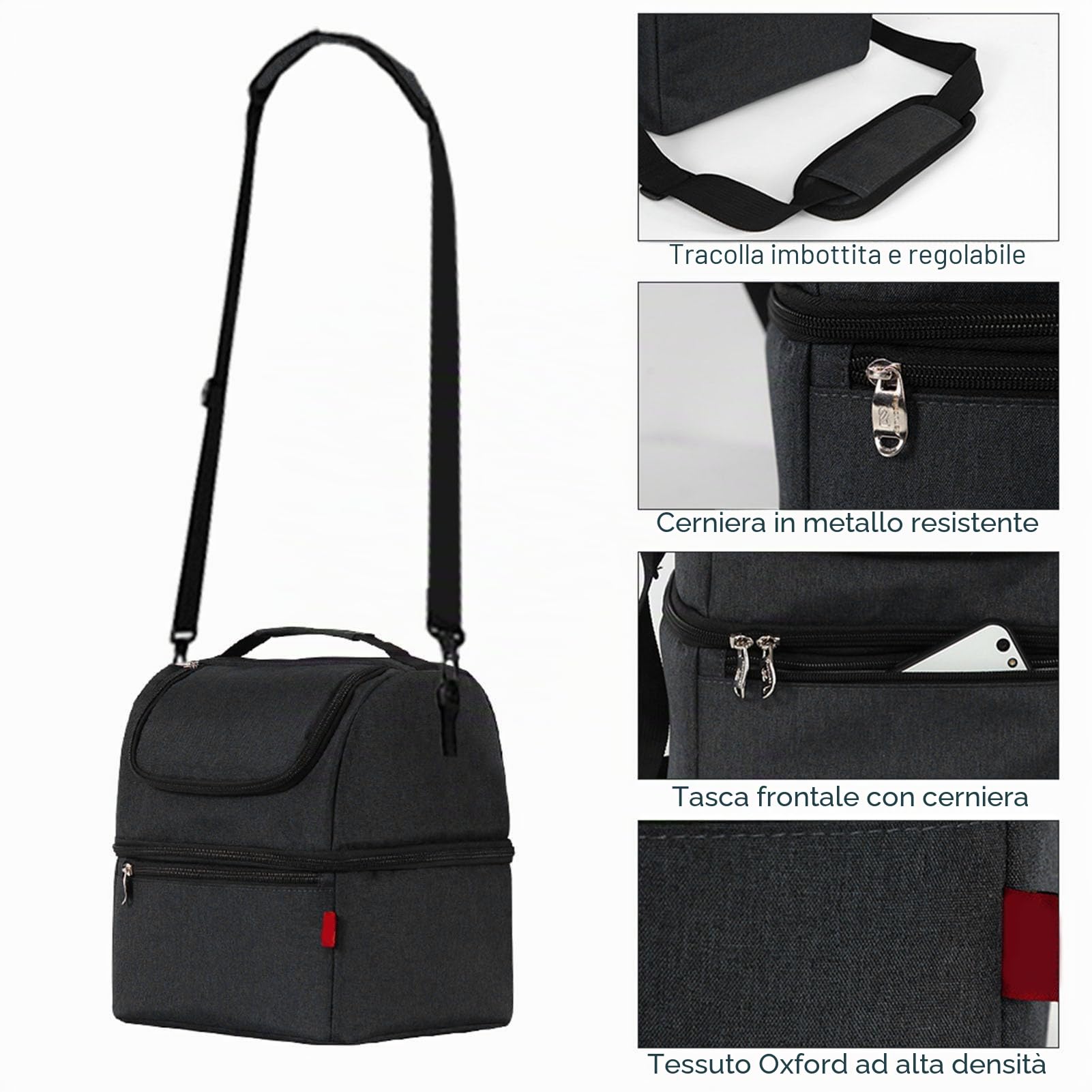 Wakects Borsa Termica Isolata a Doppio Strato, Impermeabile, con Tracolla, per Pranzo Campeggio BBQ Picnic, Uomo Donna
