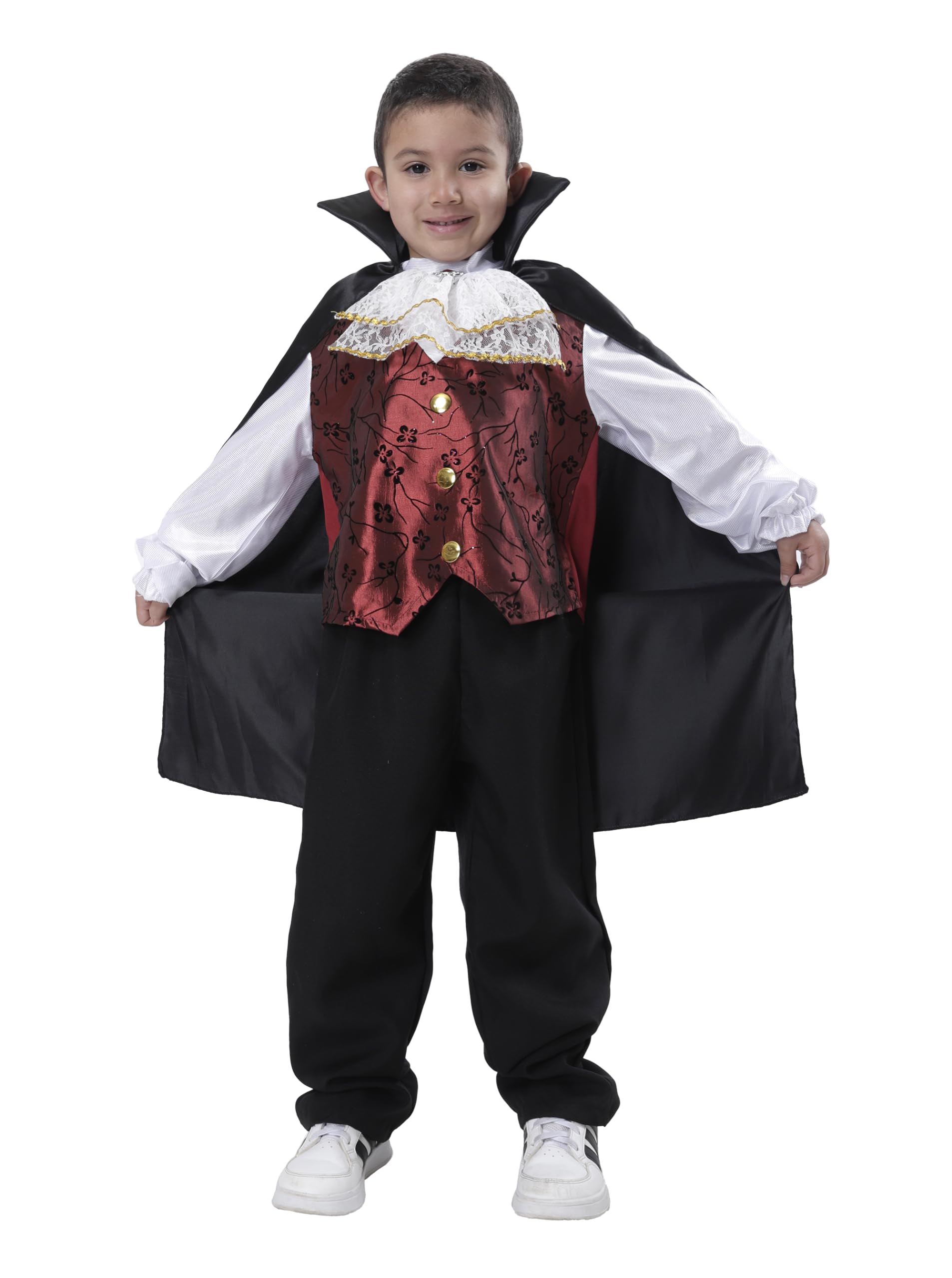 Carnavalife Disfraz Vampiro Niño Lujo 3-12 años, Disfraz Halloween Niño, Disfraz Conde Dracula Niño, Chaleco y Camisa+Pantalones+Capa+Gargantilla